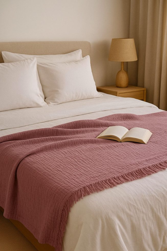 Wohndecke Wohndecke Musselin Wohn/Tagesdecke in Brombeere, günstig online kaufen