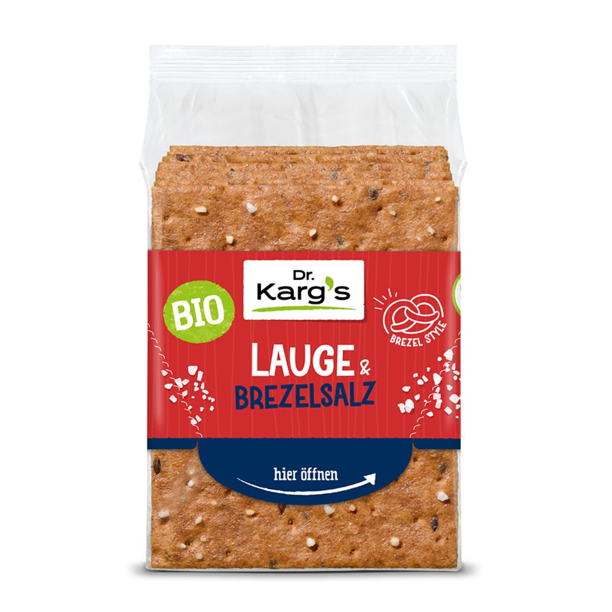 Dr. Kargs Brot, Dr. Kargs Bio Vollkorn Knäckebrot Scheiben Lauge und Brezelsalz 200g