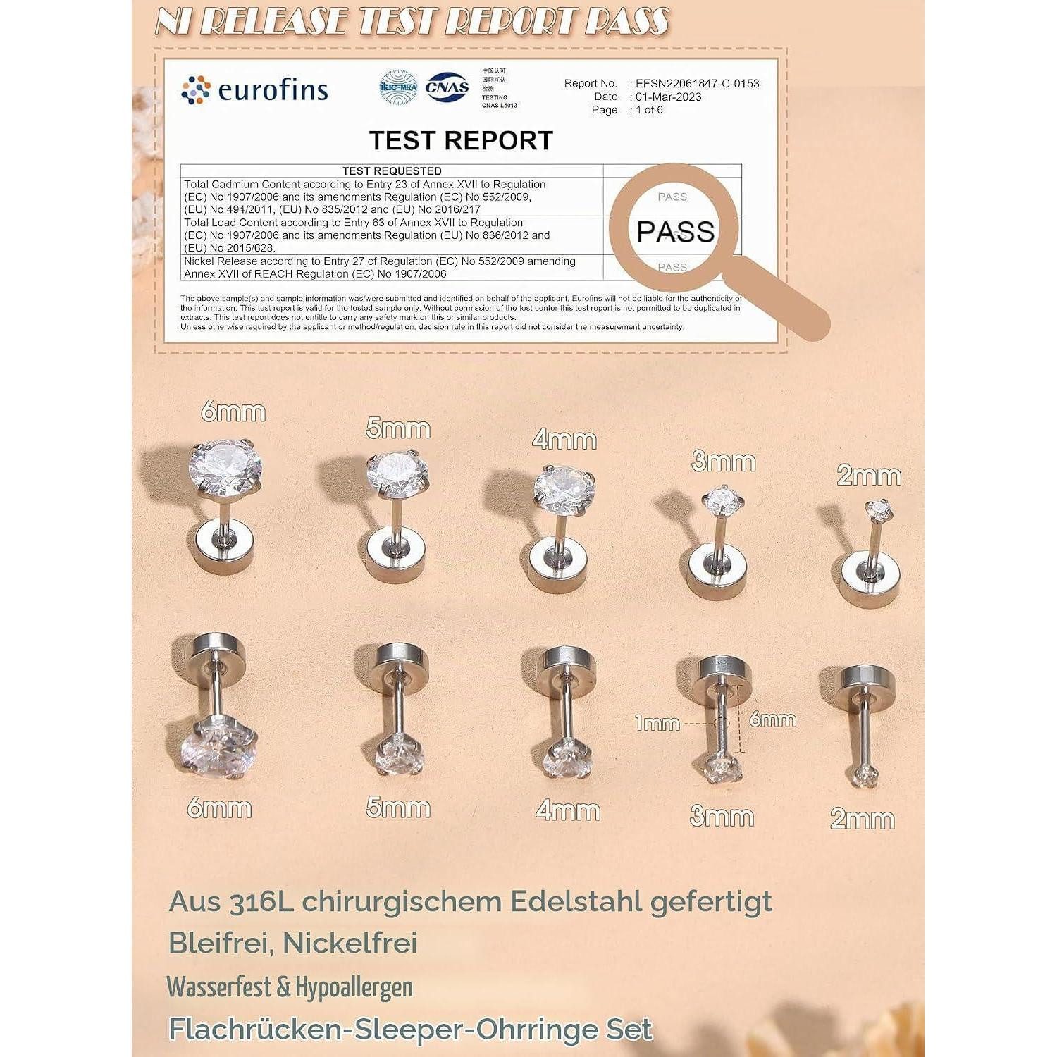 LuxusKollektion Ohrstecker-Set Ohrstecker Set Zirkonia 5 Paar Silber Gold – Bild 5 von 5