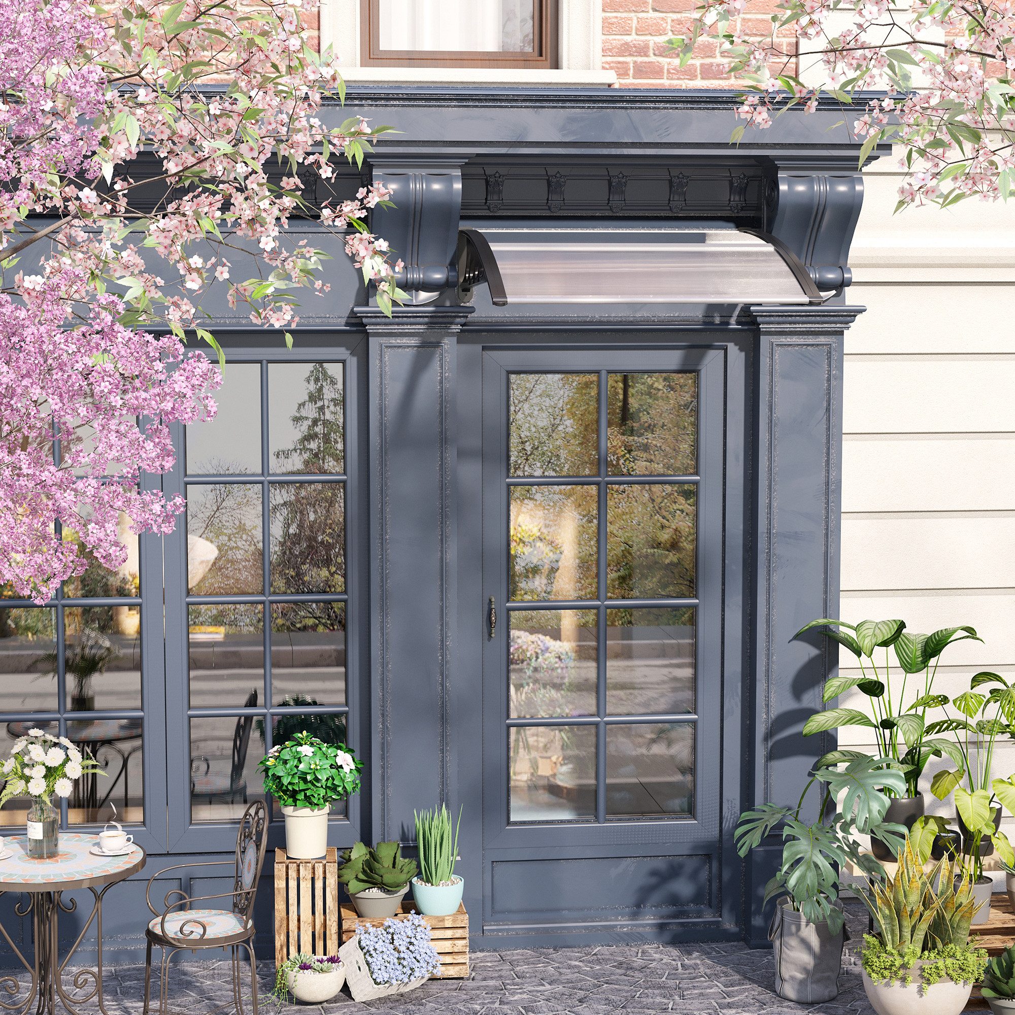 Outsunny Pultvordach für Haustür, Überdachung mit UV Schutz, aus Alu (Regenschutz, 1 St., Vordach), für Garten, Balkon, Schwarz