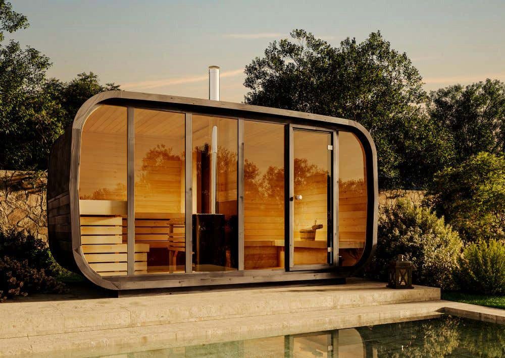 FinnTherm Fasssauna ScandiCube Space, BxTxH: 420 x 230 x 230 cm, 42 mm, in Naturbelassen Inkl. Fußboden