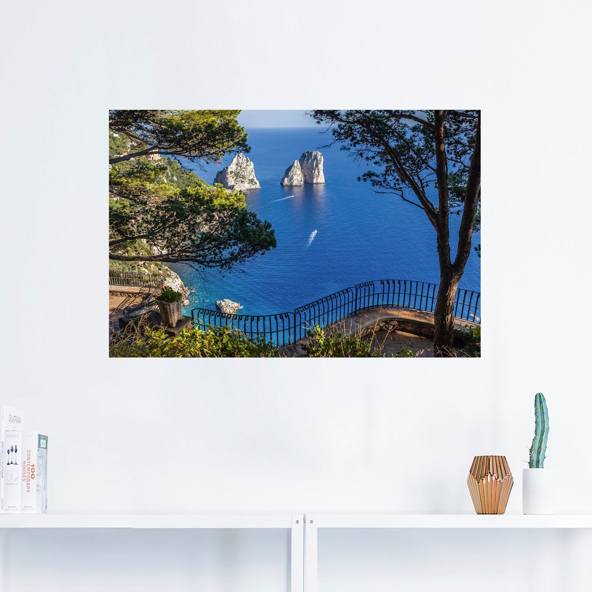 Meer als Capri, Alubild, Faraglione-Felsen (1 St), Italien, Wandaufkleber Leinwandbild, Wandbild auf oder in Bilder versch. Größen Artland Poster