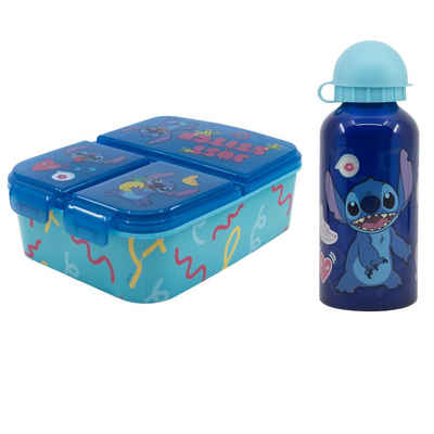 Disney Lunchbox Disney Stitch 2 tlg. Lunch Set, Kunststoff, (2-tlg), Brotdose mit 3 Kammern Alu-Trinkflasche 400 ml