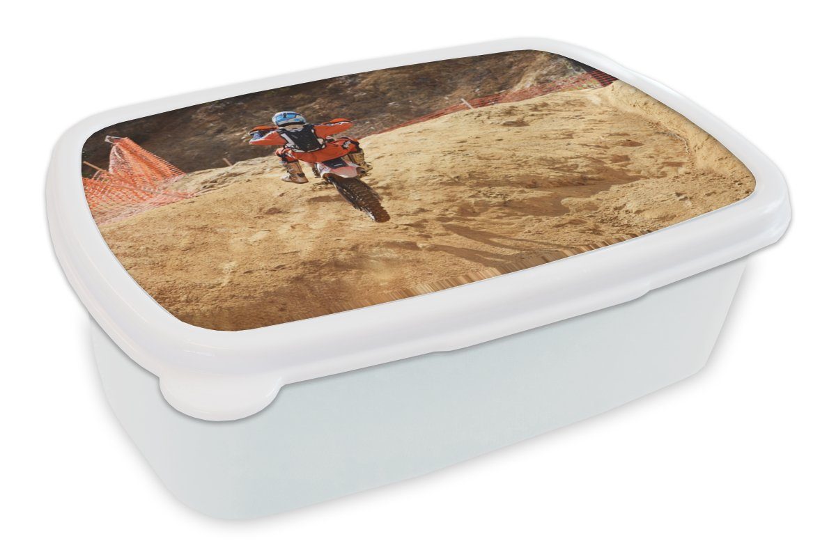 MuchoWow Lunchbox Amerika - Sand - Motor, Kunststoff, (2-tlg), Brotbox für Kinder und Erwachsene, Brotdose, für Jungs und Mädchen weiß
