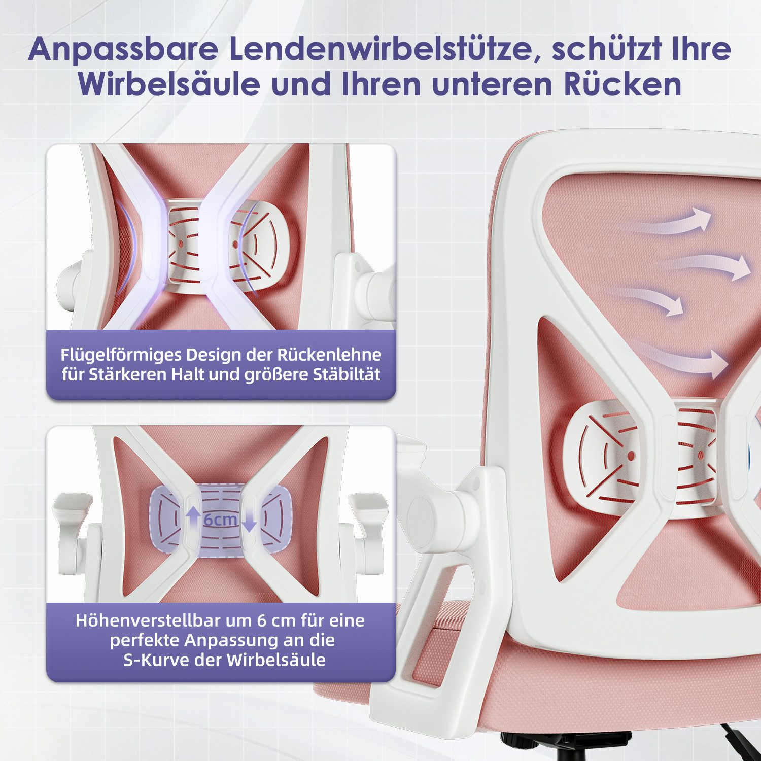 Hiazurm Bürostuhl Bürostuhl,Chefsessel aus Mesh,Ergonomischer Schreibtischstuhl (Verstellbarer Armlehnen, Lendenwirbelstütze,Drehstuhl Wippfunktion,Atmungsaktiv), Verlängerte und Verbreiterte Rückenlehne, Bis 155 kg,Schwarz