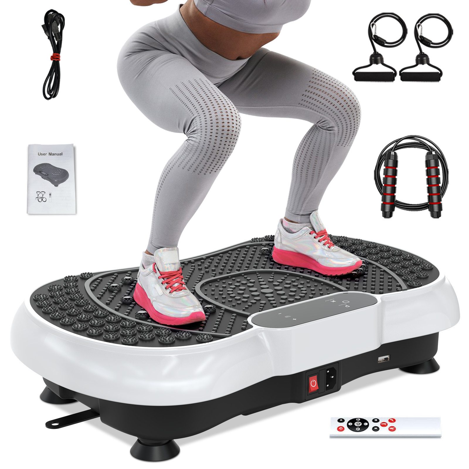 Dskeuzeew Vibrationsplatte Vibrationsplatten mit leiser Motor + Bluetooth, 99 Intensitätsstufen, (Packung, inkl. Trainingsbänder), Ganzkörpertraining, Fett verlieren - inkl. Trainingsbänder