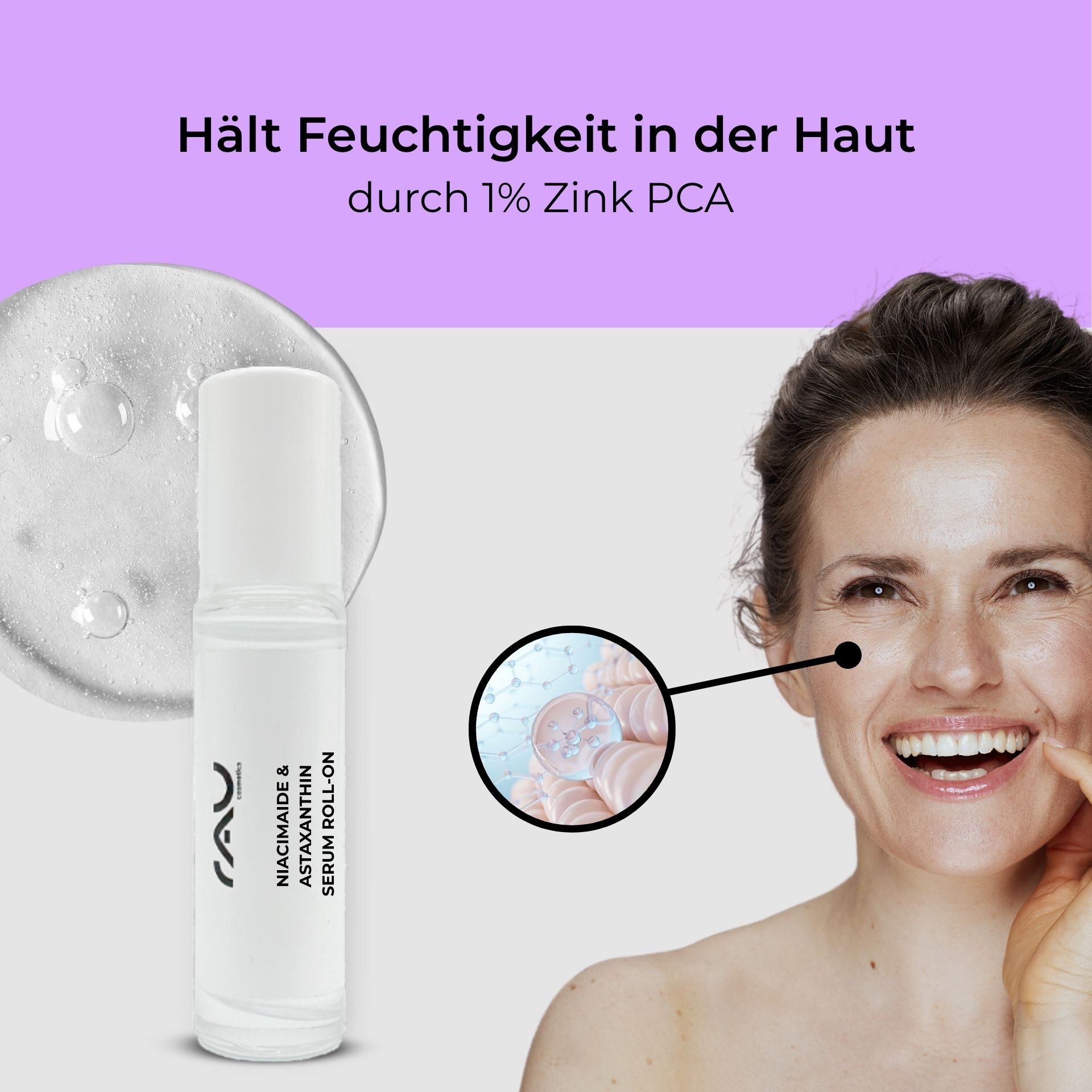 RAU Cosmetics Gesichtsserum Niacinamide & Astaxanthin Serum mit 10 % Niacinamid & 1 % Zink PCA, bei Pickelmalen & unreiner Haut