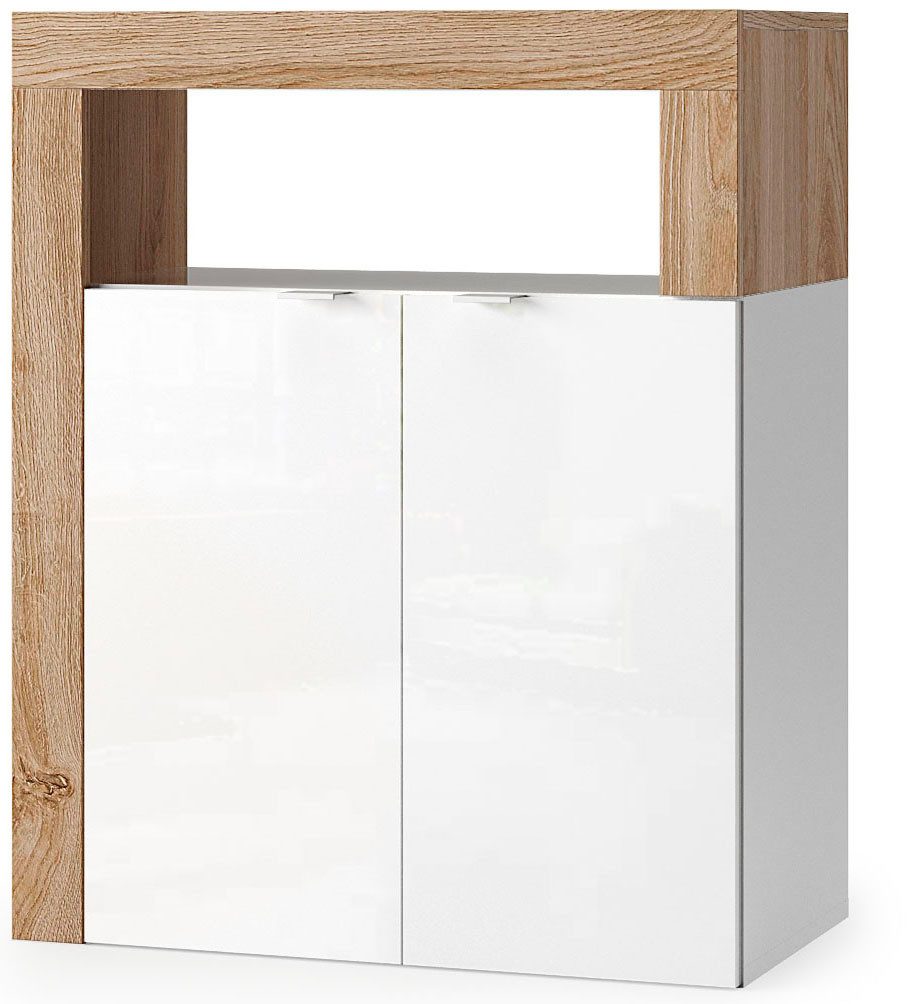 welltime Unterschrank Hamburg Höhe 78 cm, Breite 64 cm, Badkommode mit 2 Türen, Badezimmerschrank, dekorativer Rahmen, offenes Fach, Metallgriffe