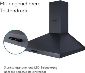 wiggo Wandhaube Dunstabzugshaube 60cm - grau, Abluft oder Umluft Dunstabzug mit LED-Beleuchtung & 3 Leistungsstufen