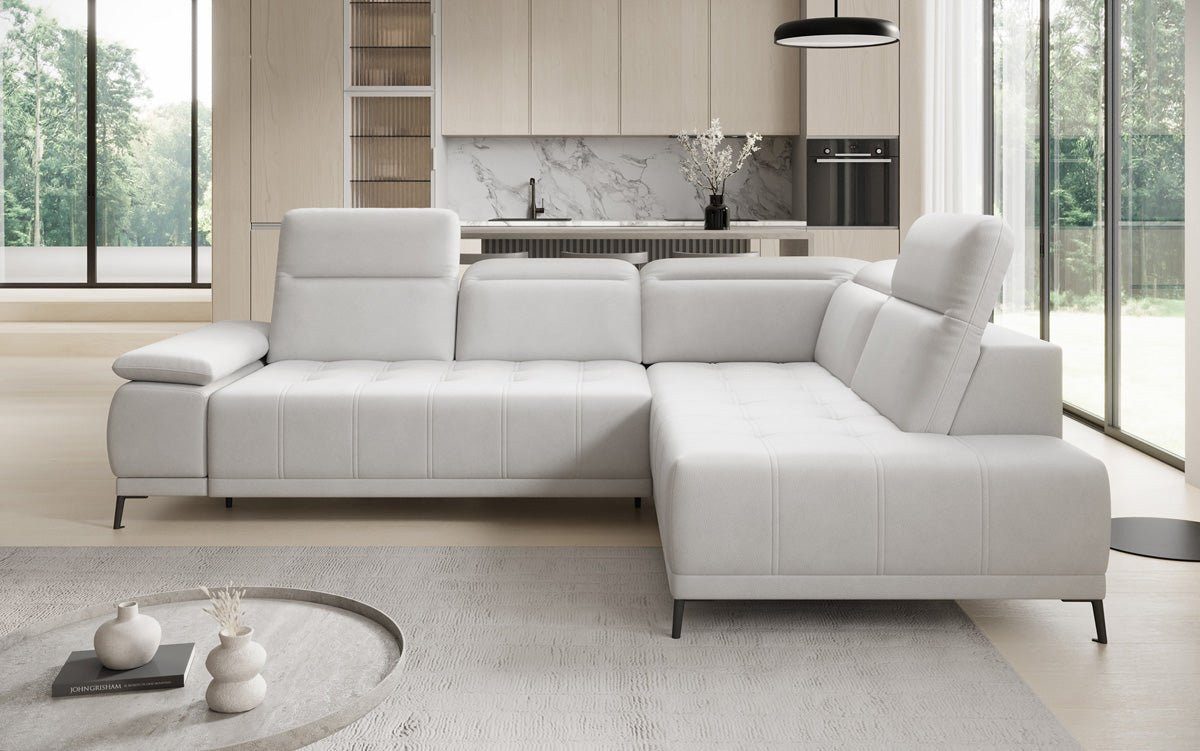 Luxusbetten24 Schlafsofa Designer L Sofa Lyra in Echtleder, mit elektrischer Schlaffunktion