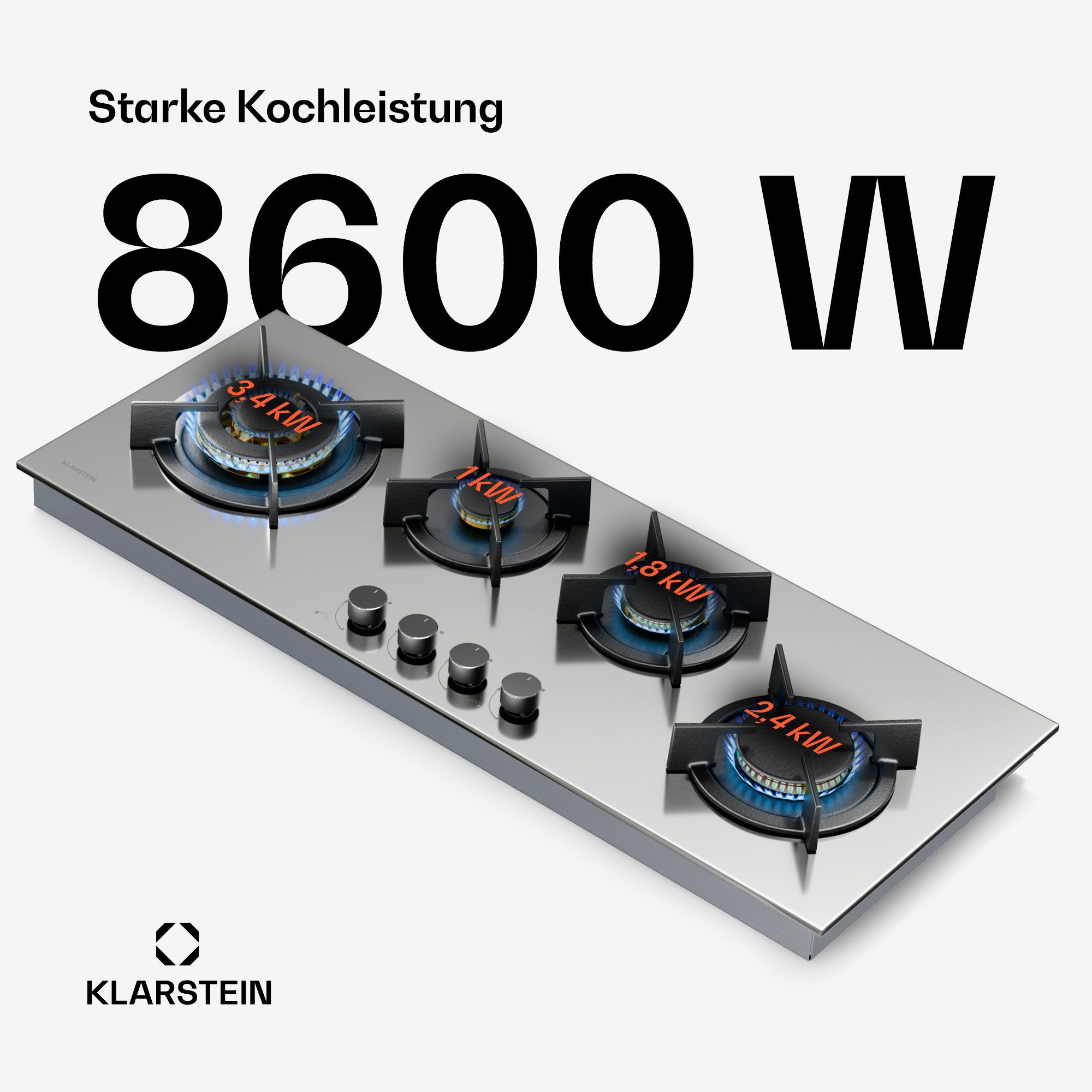 Klarstein Gas-Kochfeld Goldflame Slim, Gaskochfeld 4 Brenner Elektrische Zündung Küche