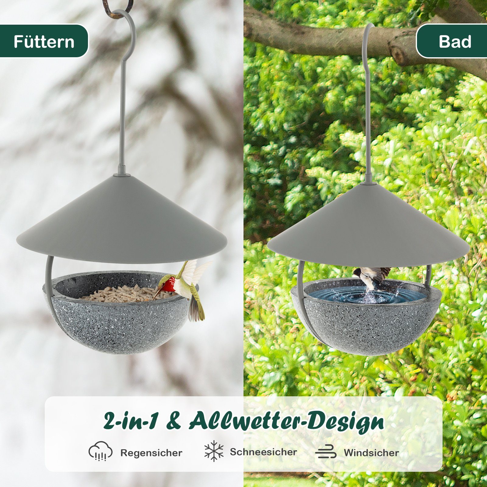 COSTWAY Futterspender, 2-in-1 Vogelfutterspender & Vogelhaus, zum Aufhängen