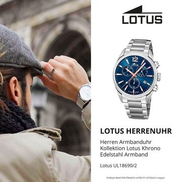 Lotus Quarzuhr LOTUS Herren Uhr Sport 18690/2 Edelstahl, (Analoguhr), Herrenuhr rund, groß (ca. 42mm) Edelstahlarmband silber