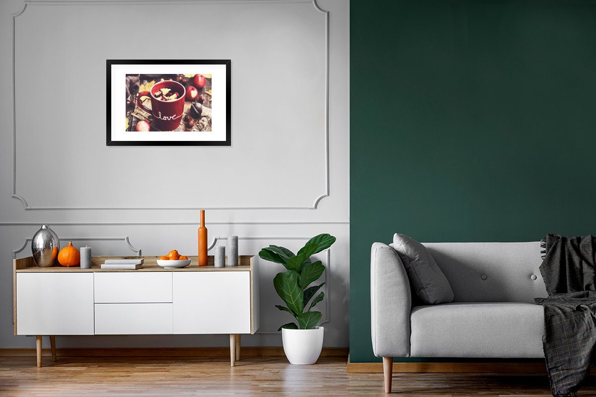 Schwarzem St), - Kunstdruck, Apfel - Poster Gerahmtes Poster, MuchoWow (1 Bilderrahmen Rahmen, Preiselbeere, Tee mit