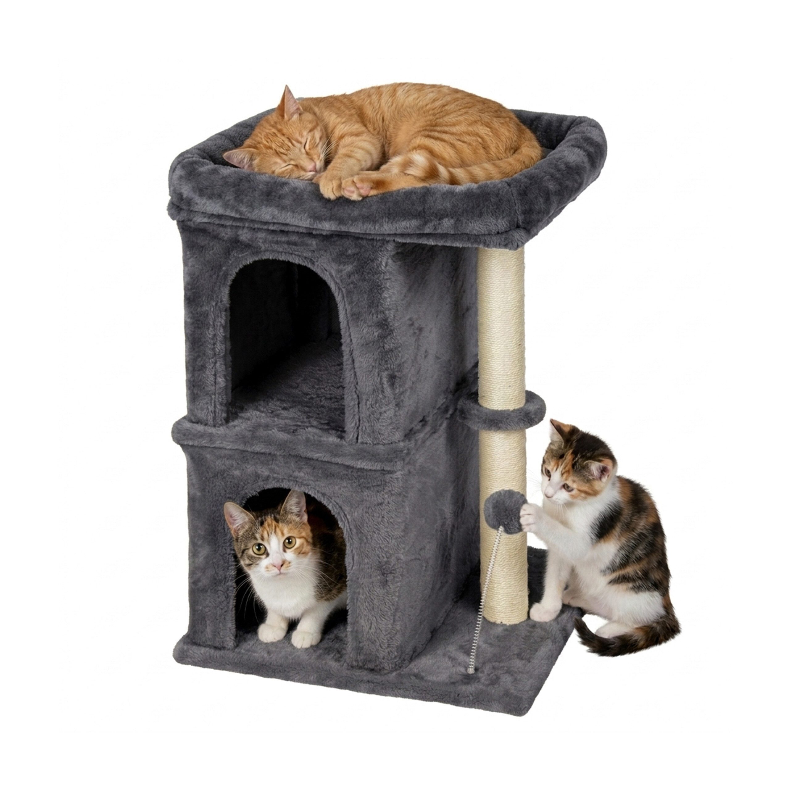 relaxdays Kratzbaum mit 2 Höhlen & Liegefläche, Dunkelgrau von RELAXDAYS
