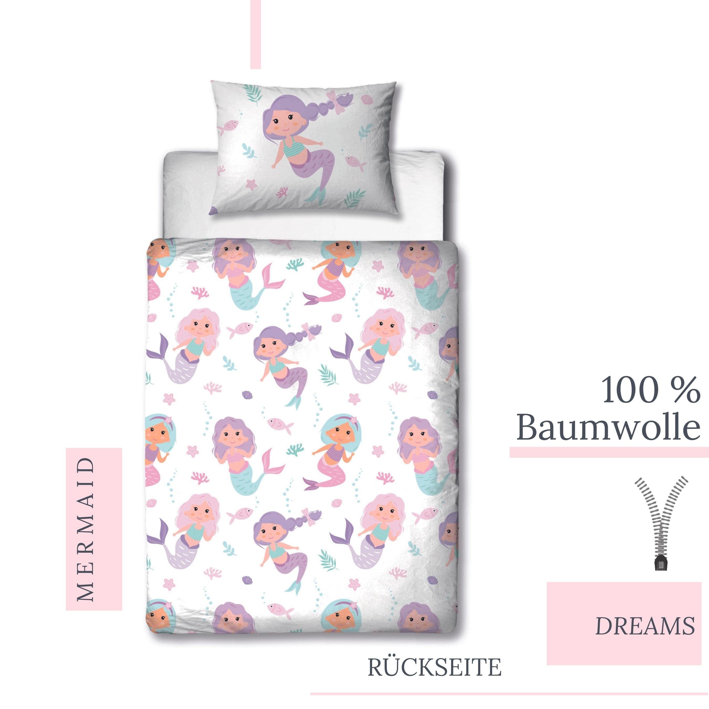 Heimtextilien Bettwäsche-Sets Kinderbettwäsche Meerjungfrau Bettwäsche 100x135 + 40x60 cm 2 tlg., 100 % Baumwolle in Biber, Merm
