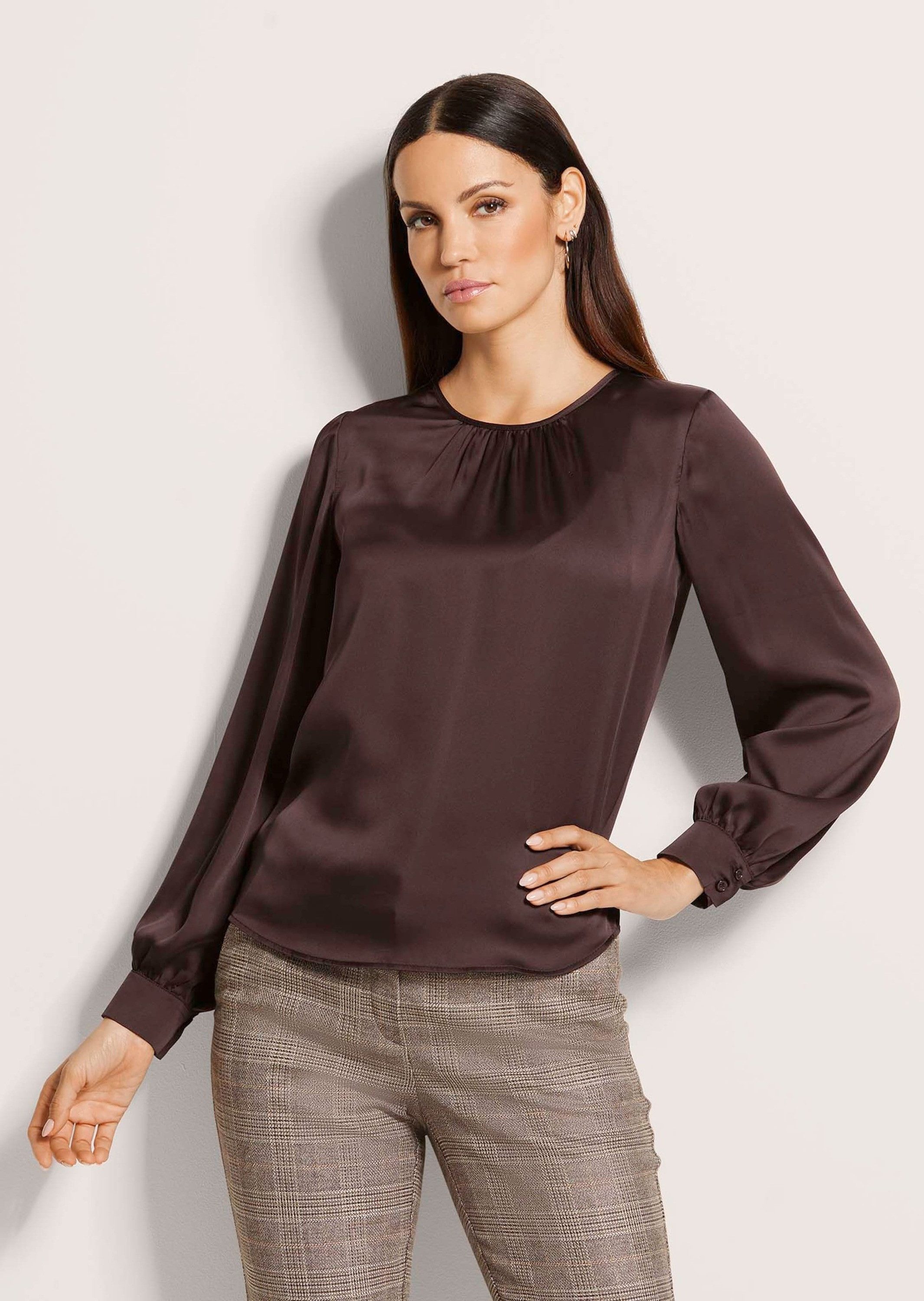 MADELEINE Langarmbluse Raffinierte Faltenbluse mit Rundhalsausschnitt Rundh günstig online kaufen