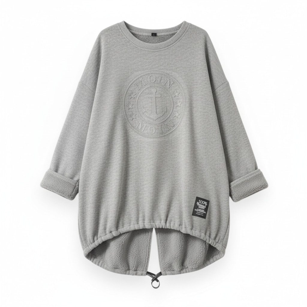OriginalYou Longpullover Kuschelig weicher Damen Longpullover mit Ankerdruck vollständig mit Teddyfutter ausgestattet