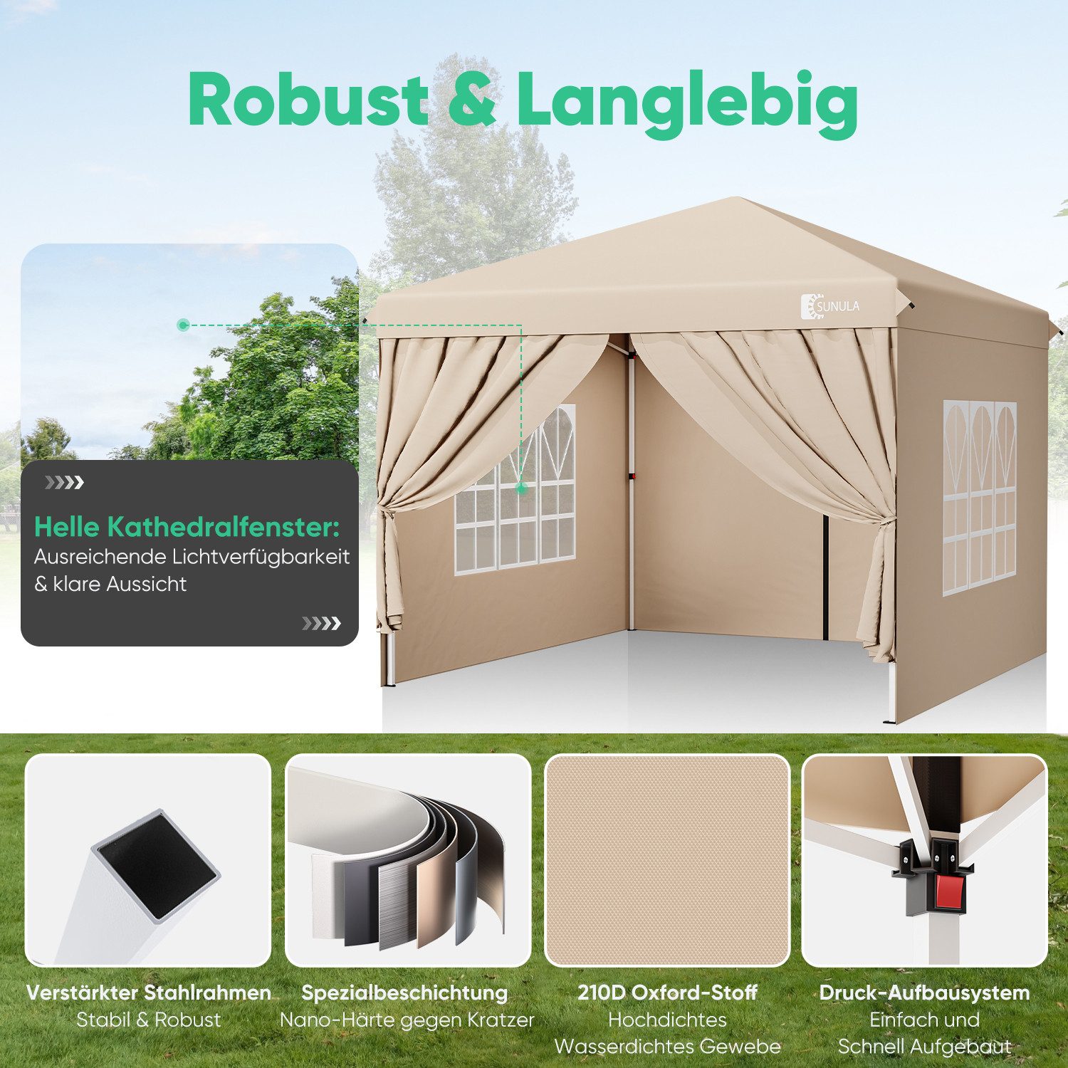 SUNULA Faltpavillon 3x3 m Gartenpavillon mit 4 seitenteilen wasserdicht, mi günstig online kaufen