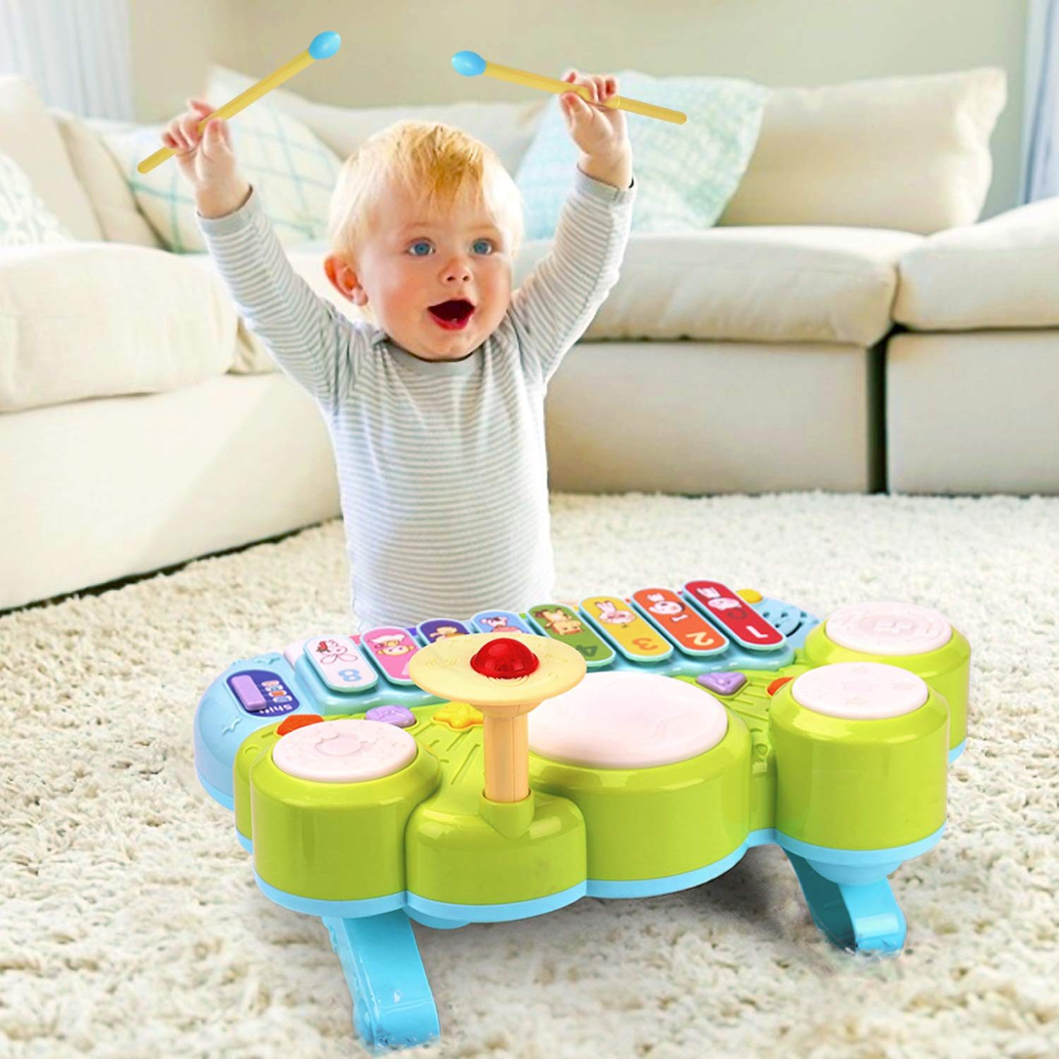 Zaewry Spielzeug-Musikinstrument 3-in-1-Set mit Klavier,Klavier und Schlagzeug, Montessori-Spielzeug, Lernspielzeug,Musikinstrumente zum Lernen und Entwickeln