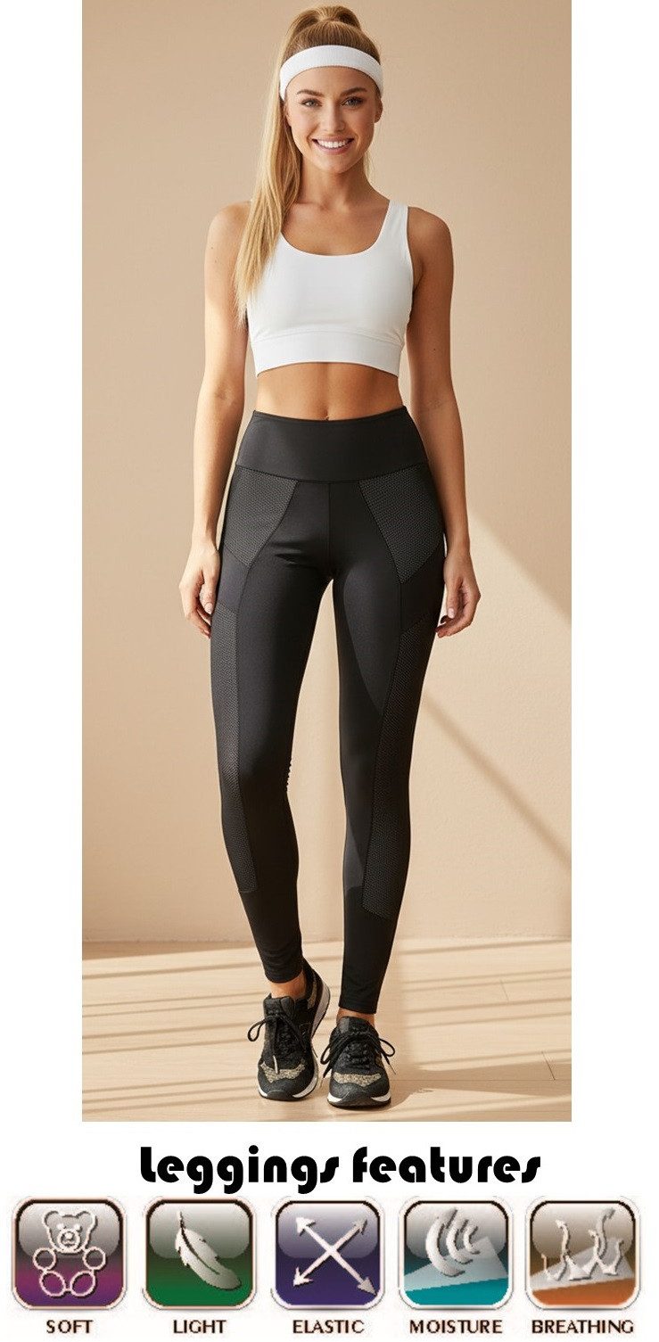 Bas Bleu Funktionsleggings mit breitem Bund - Sportleggings Laufhose Fitness