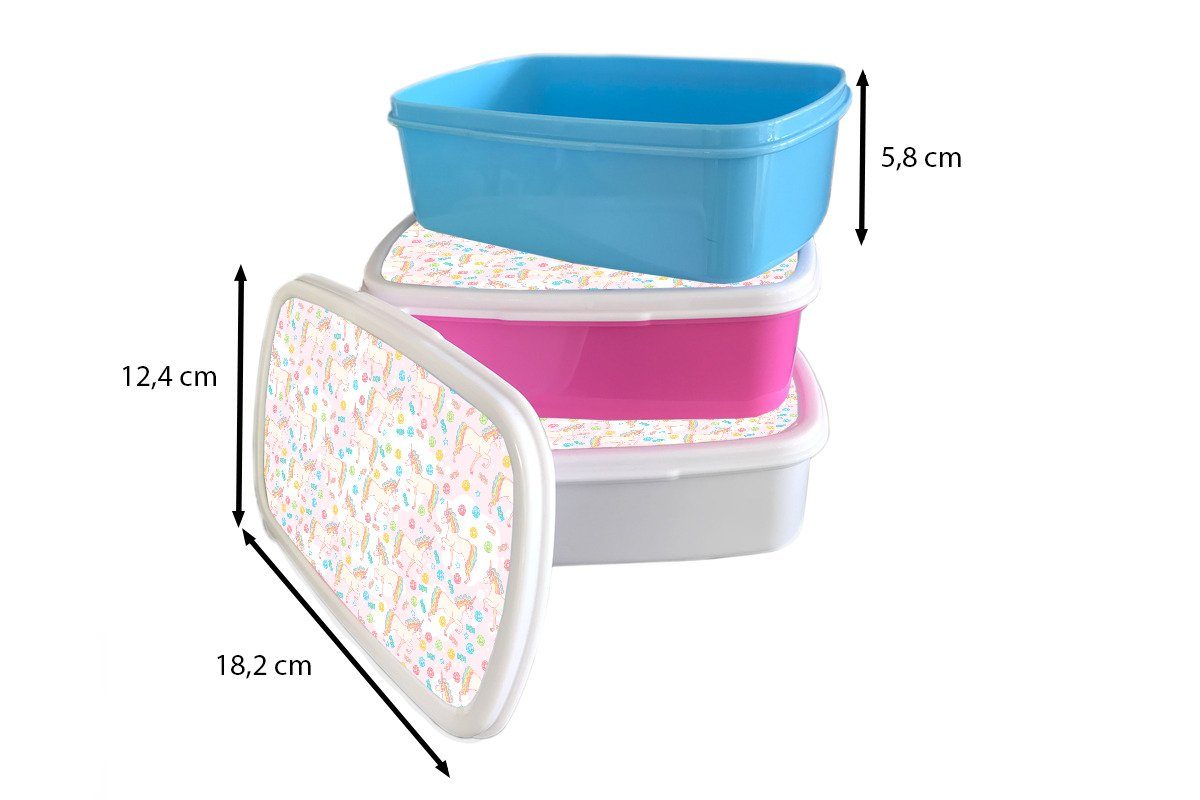 Lunchbox Kunststoff Erwachsene, rosa - für Mädchen, Snackbox, Kunststoff, Brotdose Einhorn Kinder, Regenbogen, MuchoWow Brotbox (2-tlg), Bonbon -
