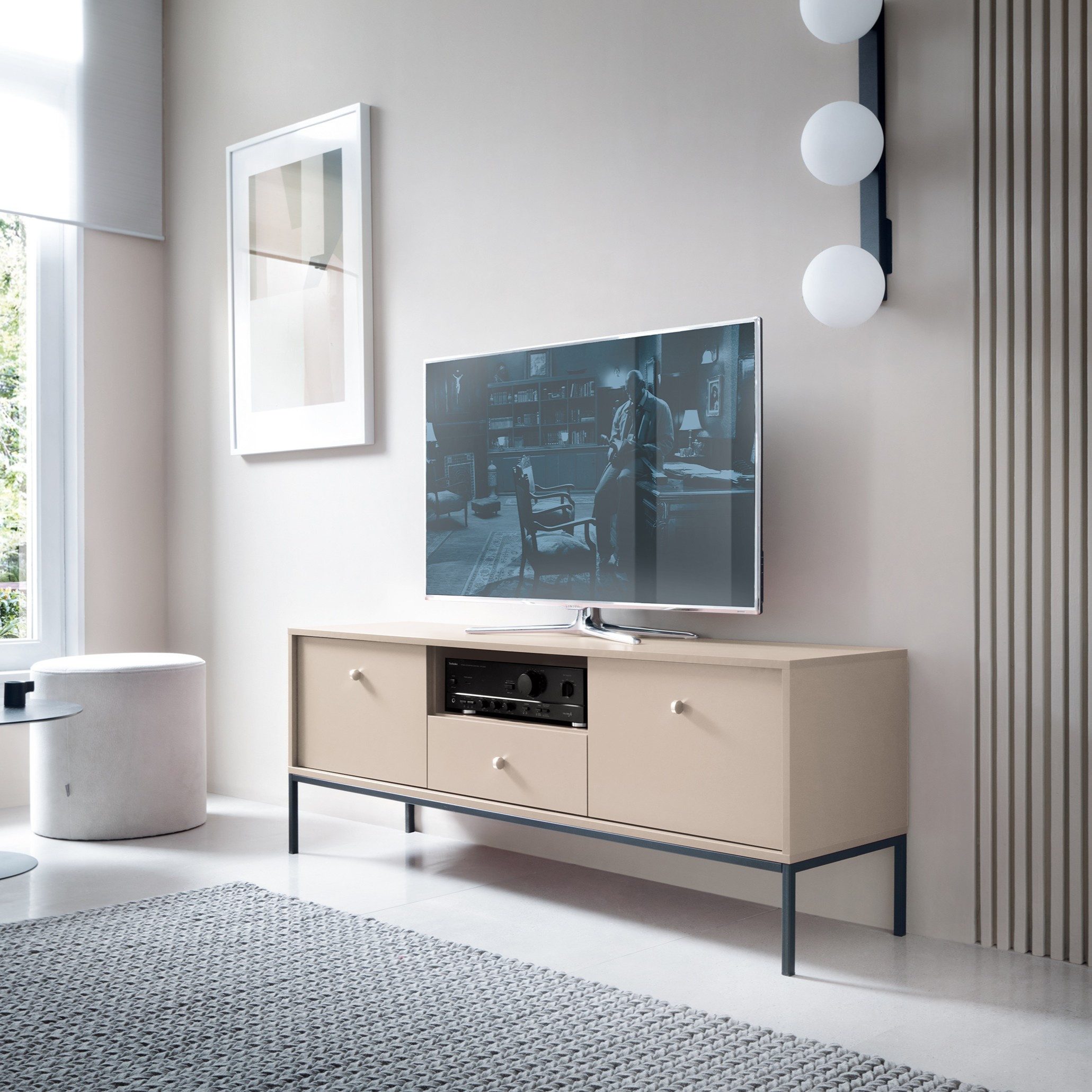 Masseno Lowboard MONTEO 153,4 cm TV-Schrank mit 1 Schubladen und 2 Türen Beige