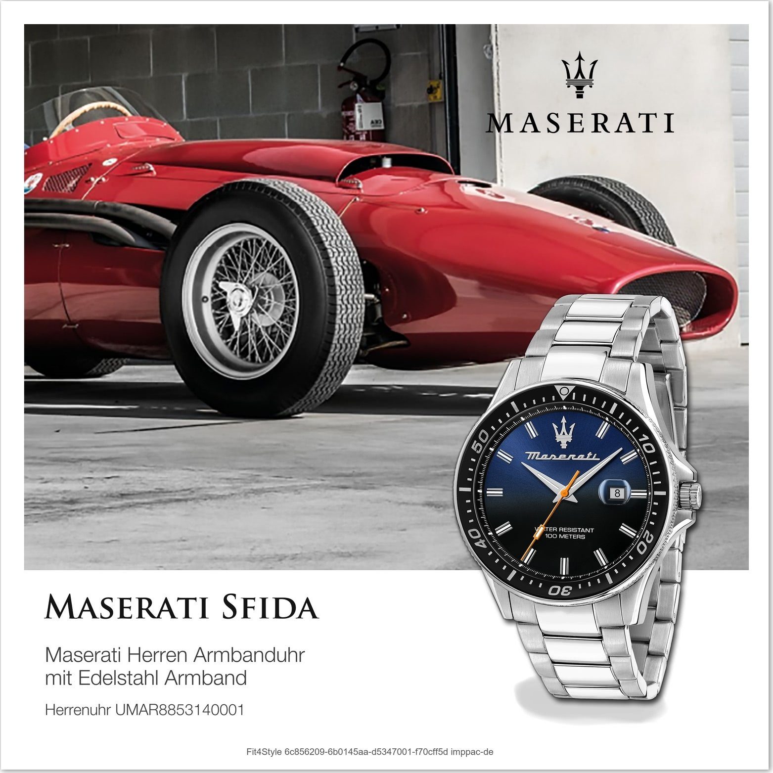Herrenuhr Quarzuhr Edelstahl Maserati Gehäuse, (ca. MASERATI Armband-Uhr, rundes Edelstahlarmband, blau 44mm) groß