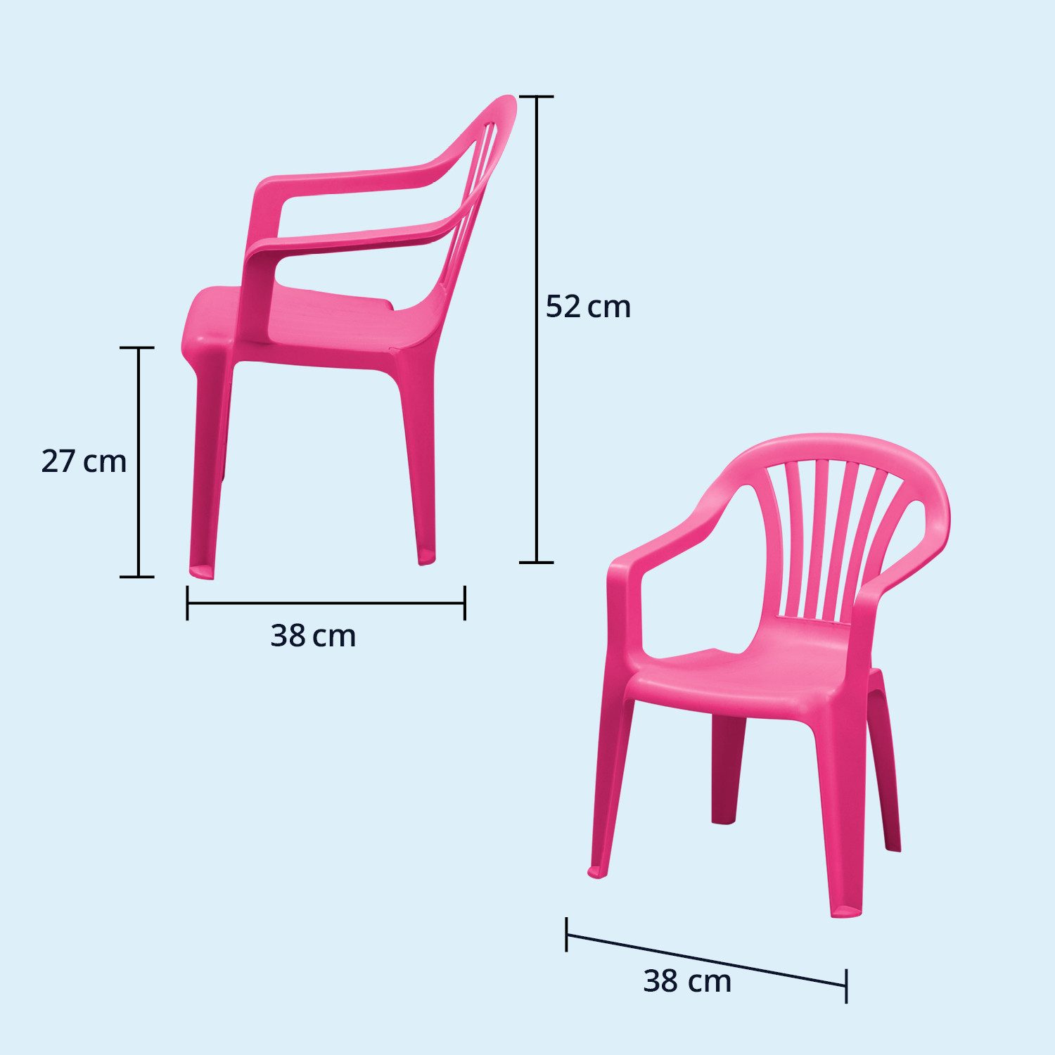 KHG Kinderstuhl Gartenstuhl mit Armlehnen, Sessel für Kinder mit 27 cm Sitzhöhe (aus Kunststoff stapelbar, kippsicher, wetterbeständig), Für Kinder, Stapelbar, Pflegeleicht, Wetterbeständig