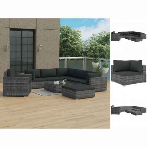 vidaXL Garten-Essgruppe 8-tlg Garten Lounge Set mit Auflagen Poly Rattan Grau Sitzgruppe Set L