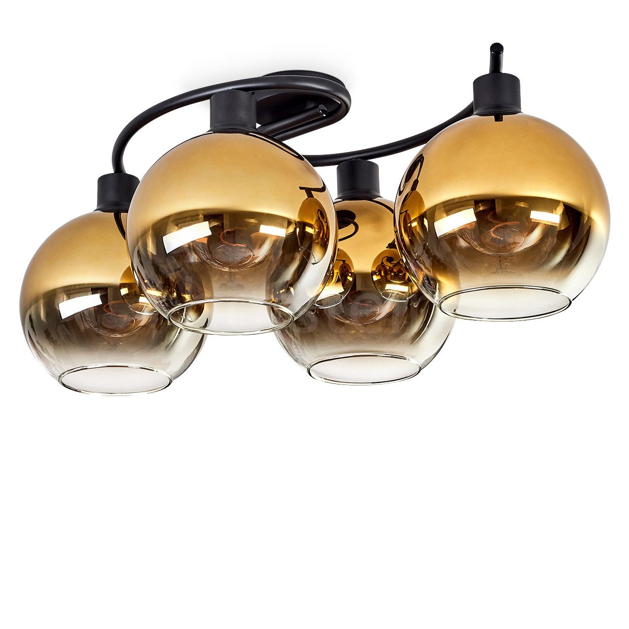 hofstein Deckenleuchte Deckenlampe aus Metall/Glas in Schwarz/Goldfarben/Klar, ohne Leuchtmittel, Leuchte im Retro-Design aus Glas, 4 x E27, ohne Leuchtmittel