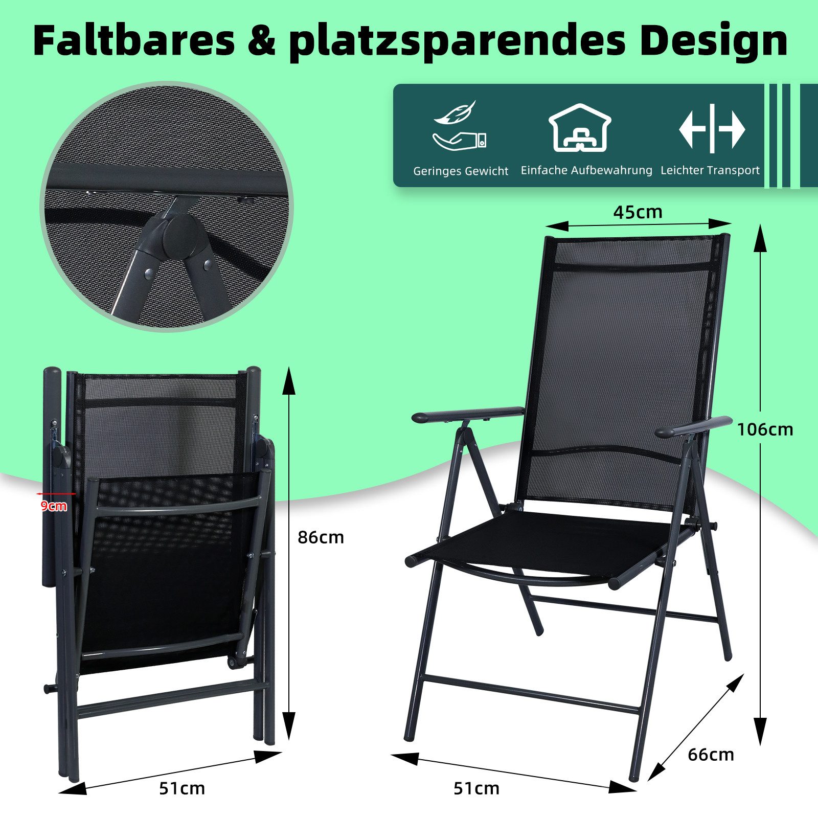 CCLIFE Klappstuhl Gartenstühle Balkonstühle Alu Gartenstuhl Klappstuhl Camping, 2er Set
