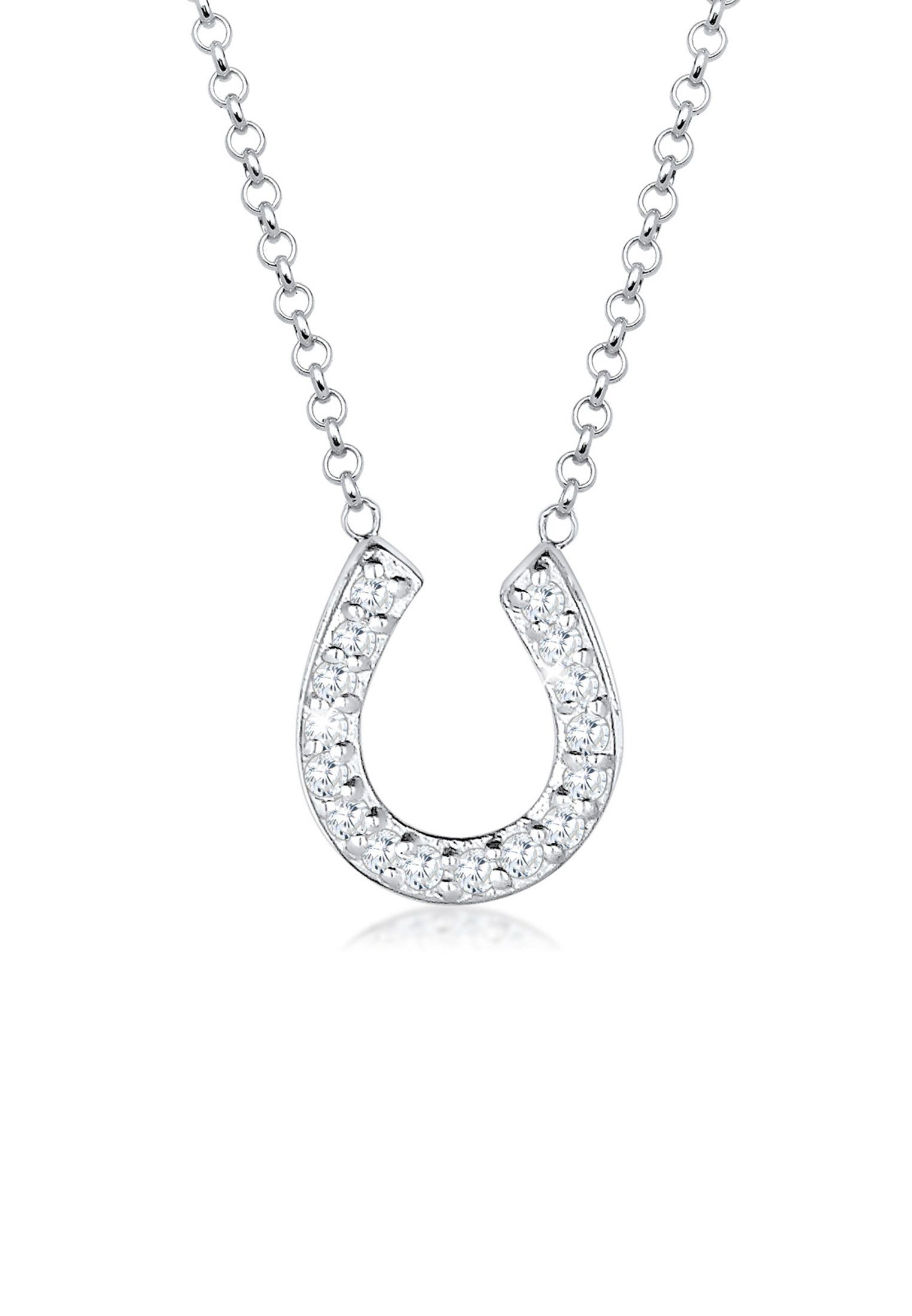 Elli Kette mit Anhänger Hufeisen Glück Zirkonia 925 Sterling Silber, Hufeis günstig online kaufen