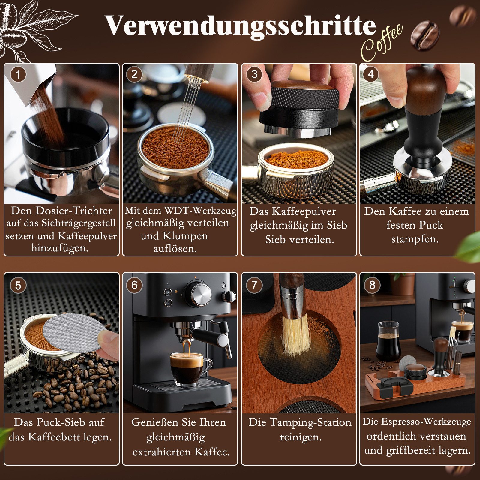 OSTWOLKE Tamperstation 51mm Espresso Tamper mit Tamperstation Kaffeeverteiler WDT Tool Holz