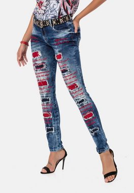Cipo & Baxx Slim-fit-Jeans mit farbig hinterlegten Cut-Outs