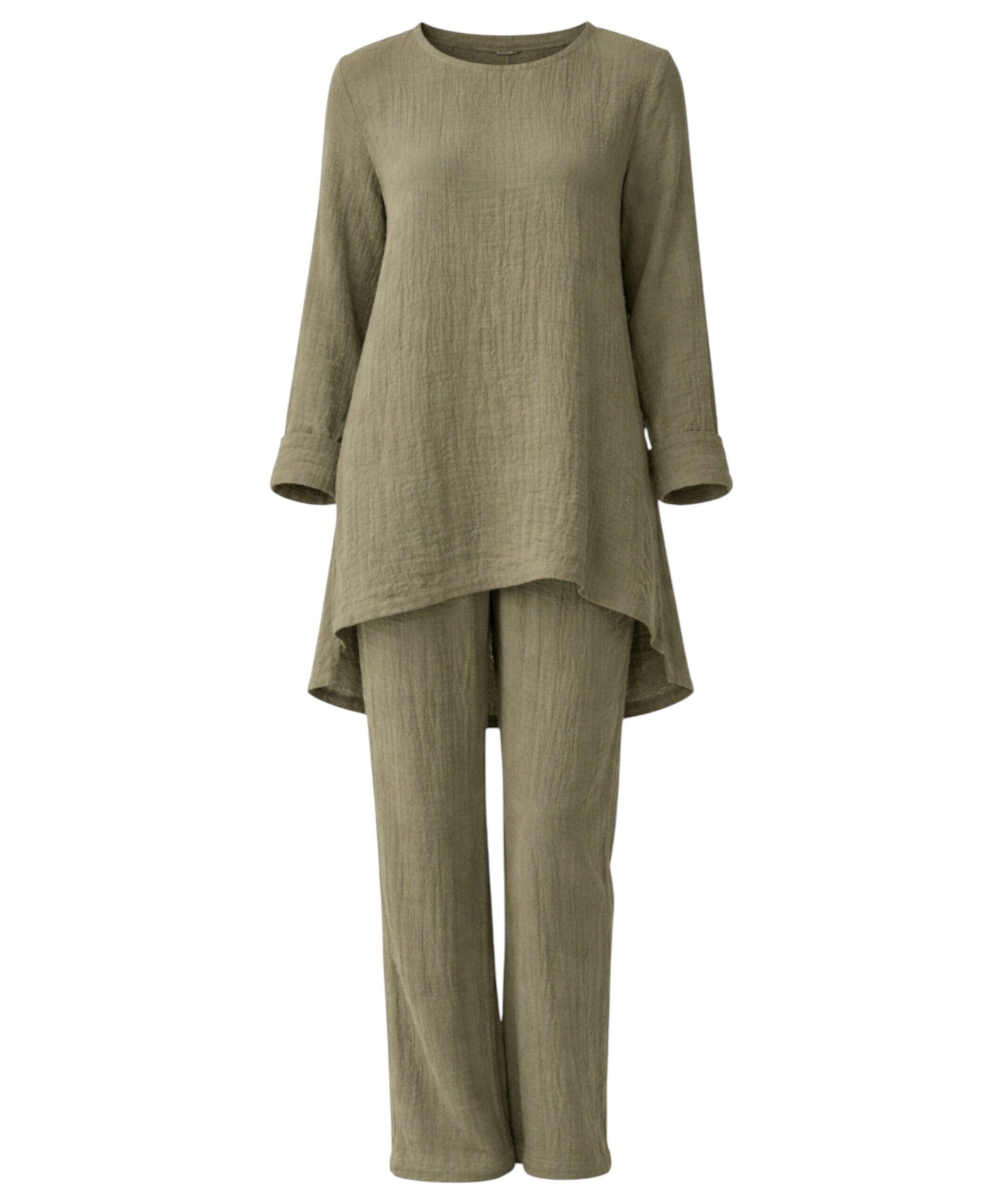 WENOR Hosenanzug Tunika Set aus Musselin 100 % Baumwolle Modest Fashion (Zweiteilig, 2-tlg., Tunika & Hose) Verlängertes Rückenteil, Zweiteiler mit Tunika und weiter Hose