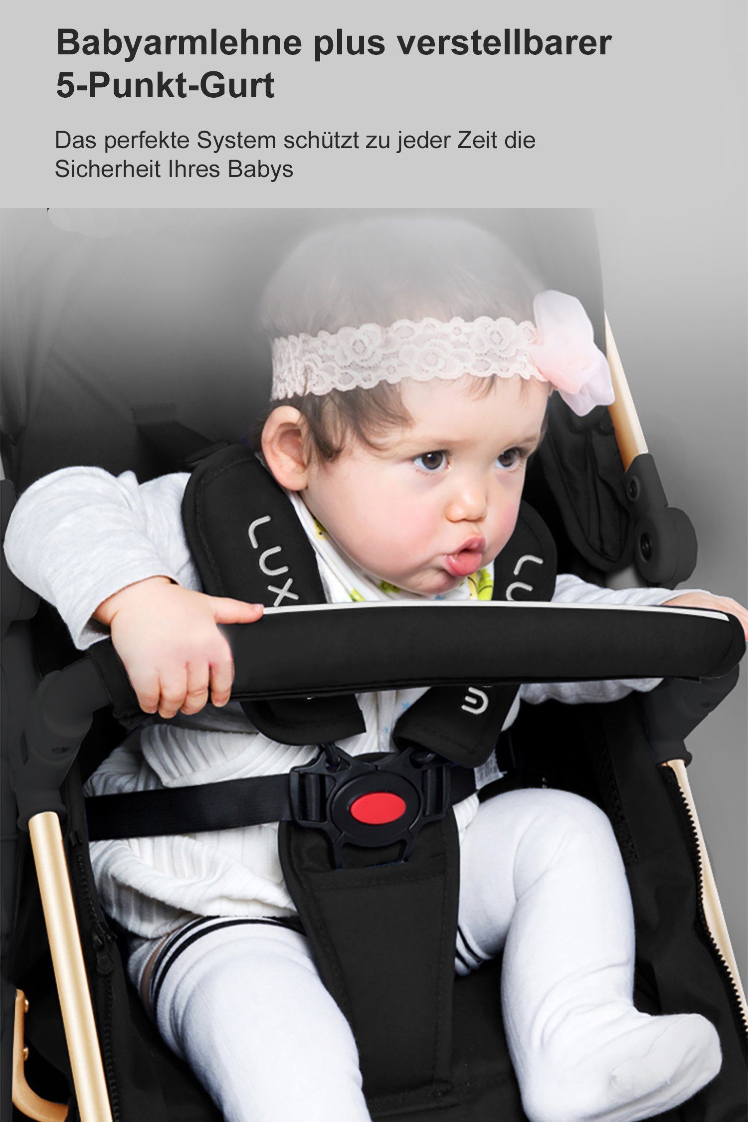 Grau Sicherheitsschlaufe Kinderwagen in Buggy Getränkehalter, 3 Baby Babyschale mit 5-Punkt-Sicherheitsgurt TPFLiving 1 Stoßfederung- Babywanne Kombi-Kinderwagen