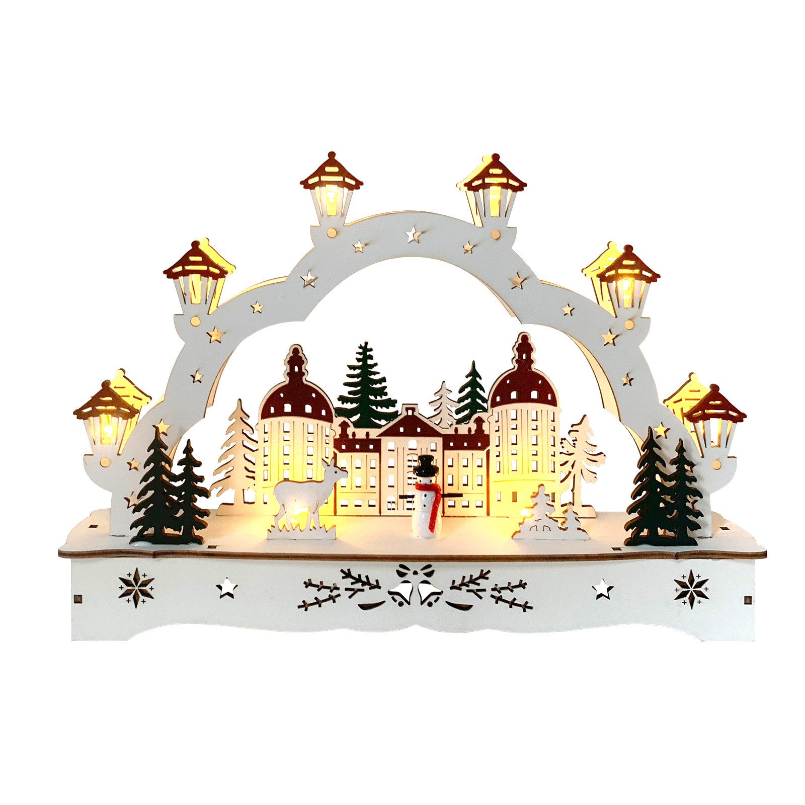 HTI-Living Schwibbogen Lichterbogen in modernem Weiß Winterschloss (1-tlg), Schwibbogen Weihnachtsdeko