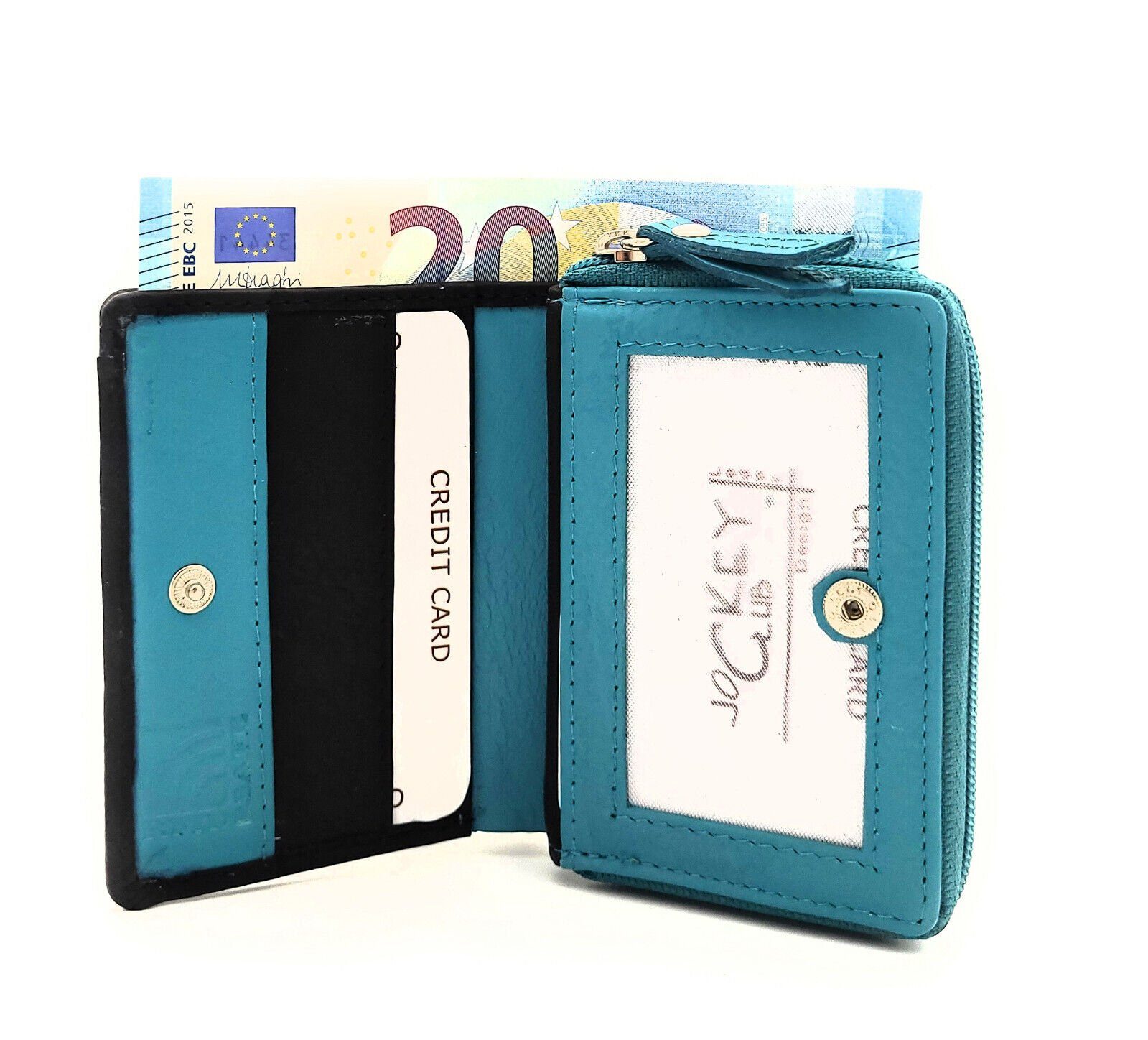 JOCKEY CLUB Mini Geldbörse, aus echtem Leder, mit RFID Schutz Blau