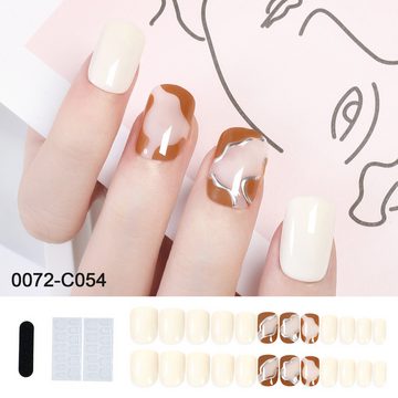 HYTIREBY Kunstfingernägel Kurze künstliche Maniküre, enthält Nagelkleber, Nagelfeile, Weiß, set 24-tlg., zum aufkleben Künstliche Fingernägel und False Nail Tips