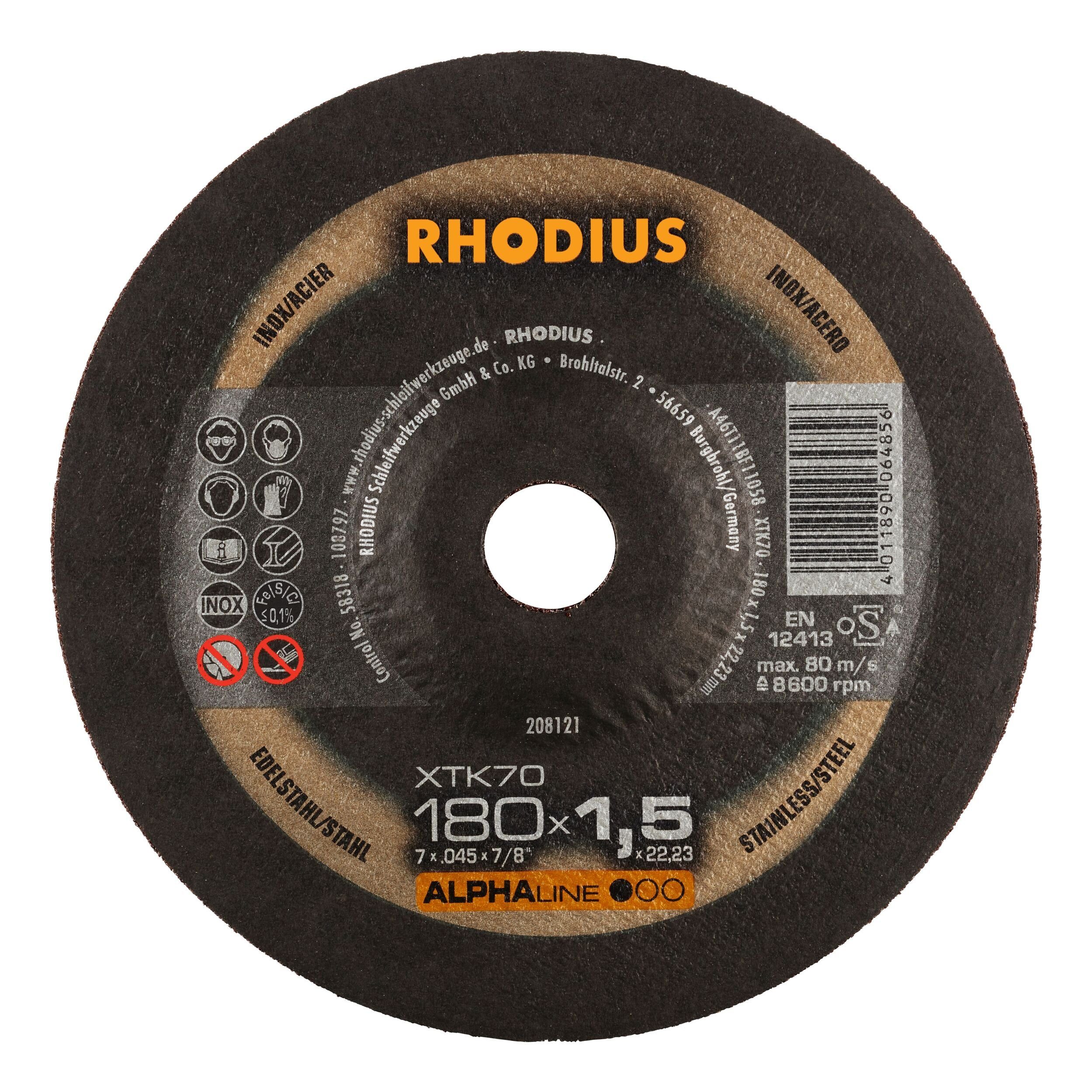 Rhodius Trennscheibe ALPHAline XTS, Ø 180 mm, ALPHAline XTK70 Extradünne - 180 x 1,5 x 22,23 mm