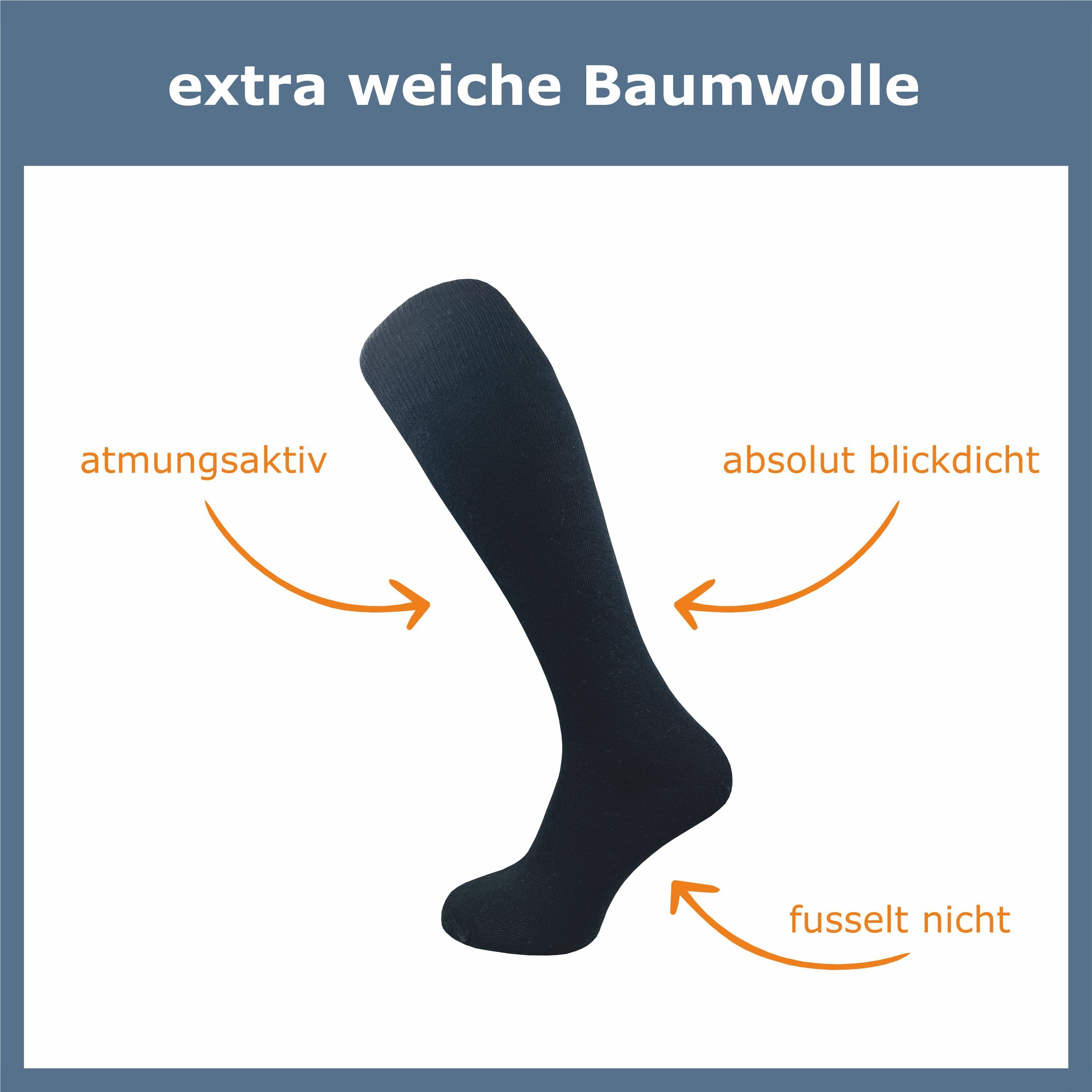 GAWILO Kniestrümpfe Baumwolle für drückende Komfortbund, ohne speziellem (4 nicht mit schwarz aus - & weich Socken Paar) der Herren Lange extra einschneidet Naht