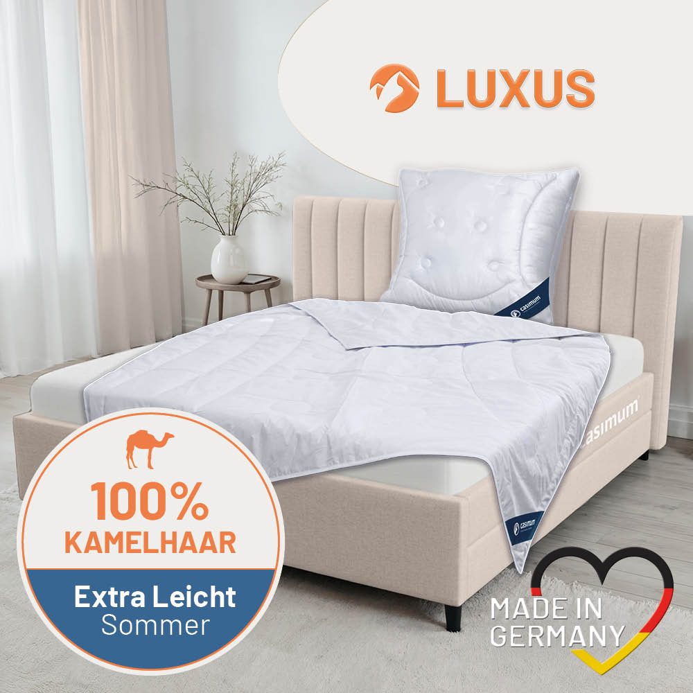 casimum Naturhaarbettdecke LUXUS Kamelhaardecke 135x200, 155x220, 200x200 & weitere Größen, Füllung: 100% Kamelflaumhaar, Bezug: 100 % Baumwolle, Bettdecke 135x200, 155x220 cm für Sommer, Winter, 4 Jahreszeiten