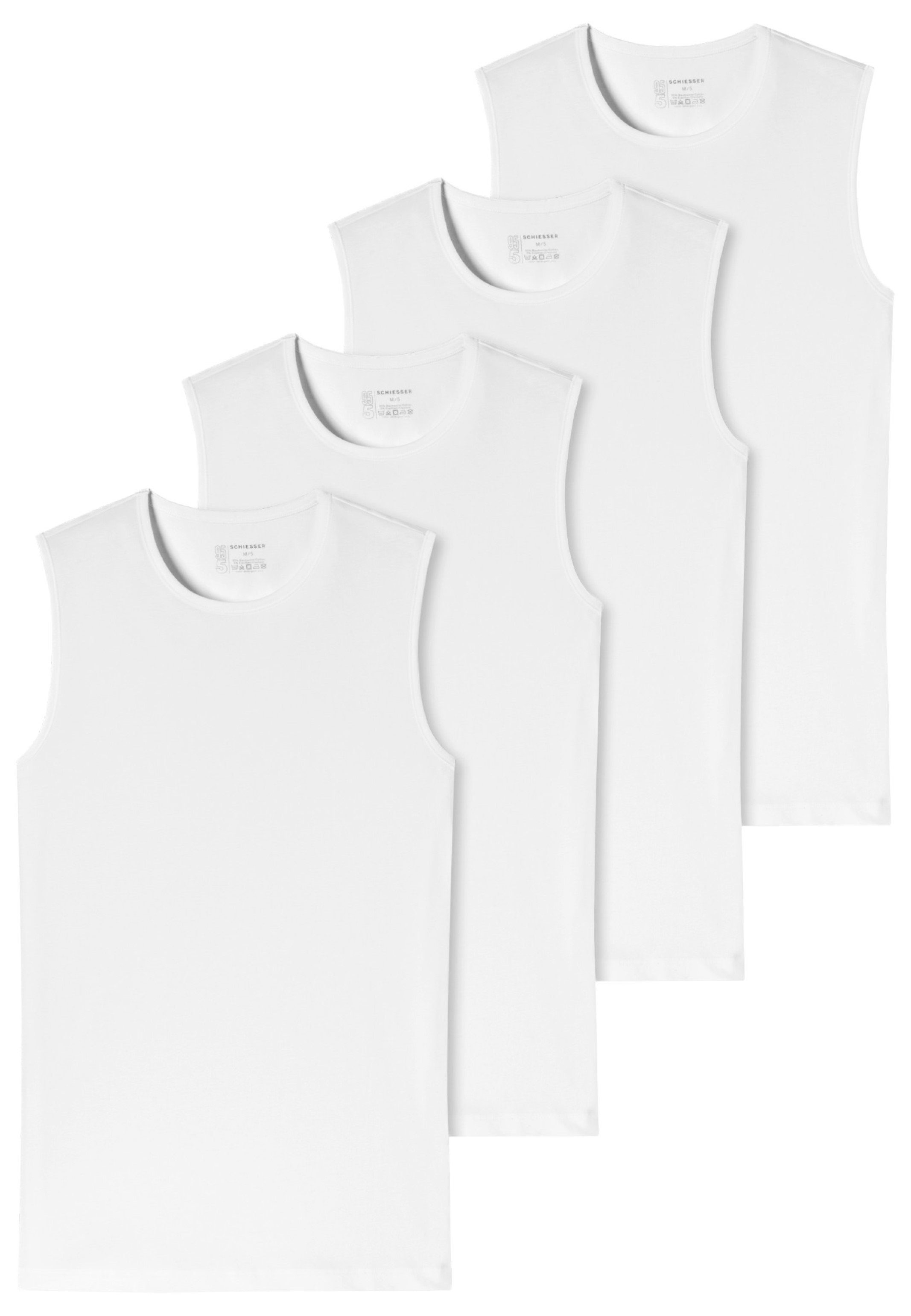 Tanktop Schiesser 95/5 Baumwolle Unterhemd Weiß / - Organic - Unterhemd (Spar-Set, - Komfortabler - 4-St) Rundhalsausschnitt Cotton 4er-Pack