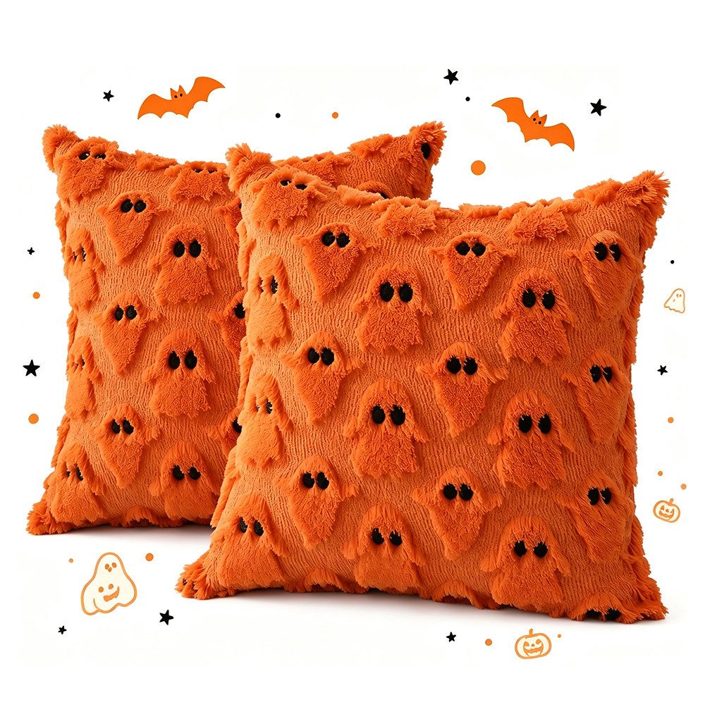 Bomiclss Kissenbezug 2-Set Halloween-Kissenbezüge,mit Geistermotiv, Halloween-Dekoration, Kuschelkissenhüllen für Stuhl, Sofa, Schlafzimmer und Wohnzimmer