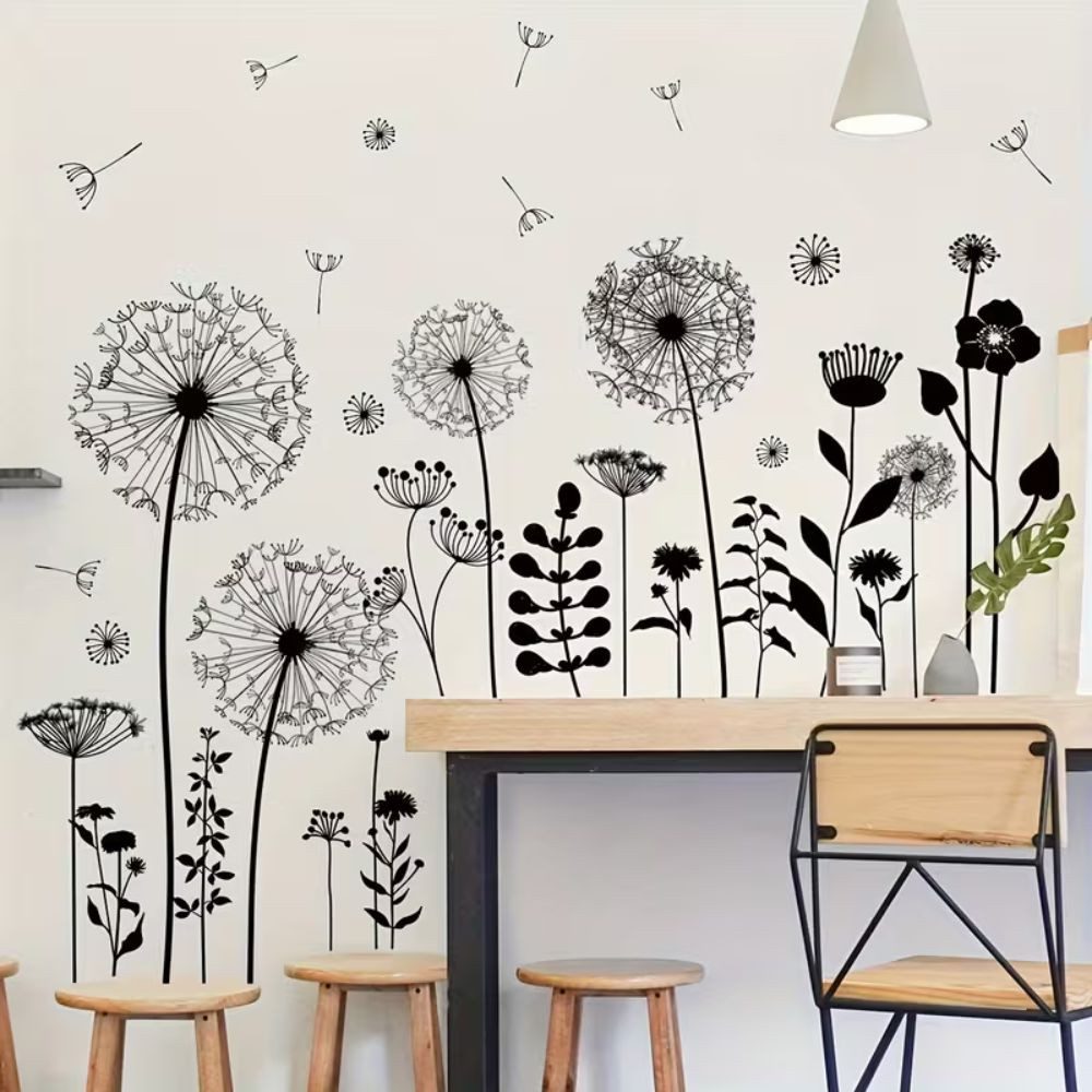 Montegoni Wandsticker Dandelion Wandtattoo – Selbstklebende Löwenzahnblumen für Wände (Einzelset, 1 Wandtattoo-Bogen), Selbstklebend, rückstandslos abziehbar, einfach anzubringen, modern