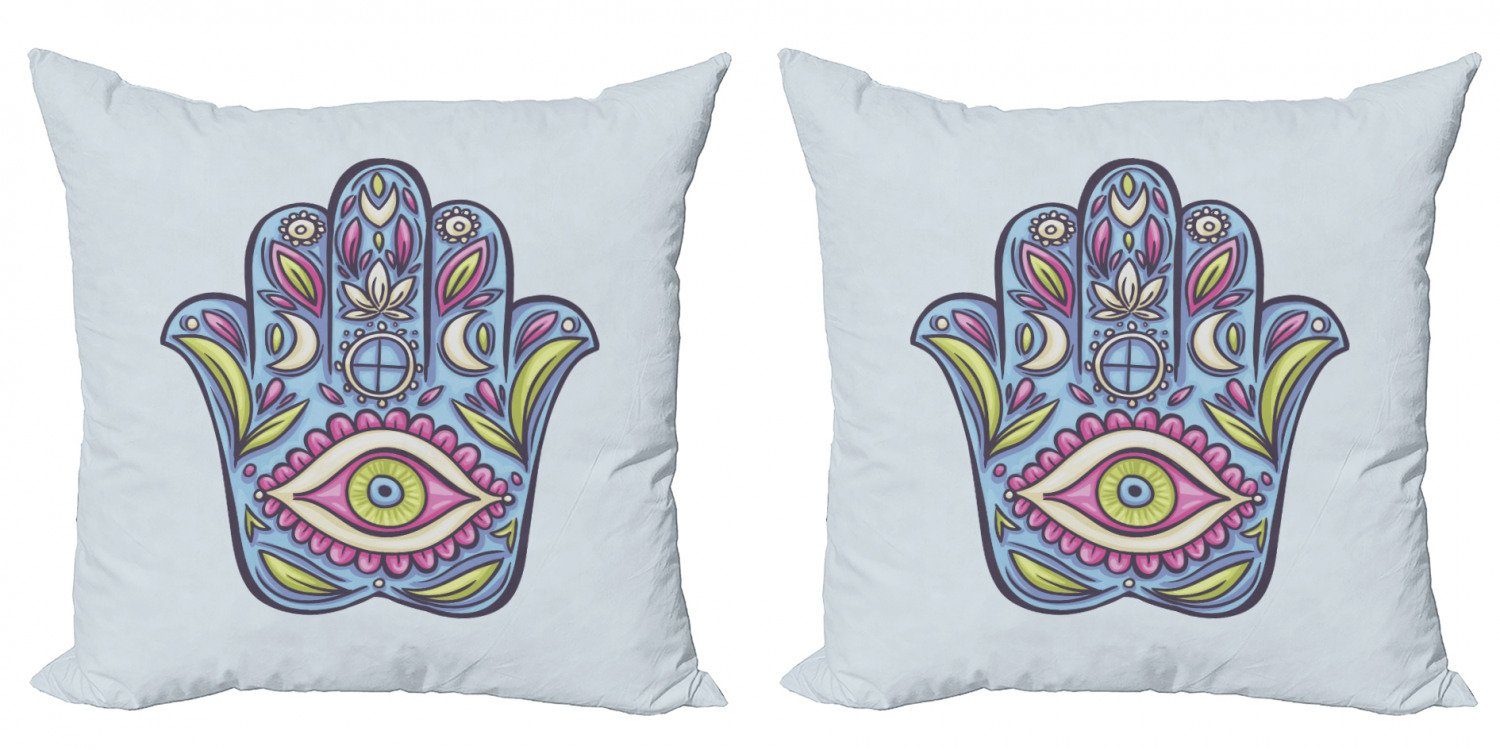 Accent Evil (2 Hamsa Doodle Eye Stück), Abakuhaus Modern Bunte Doppelseitiger Kissenbezüge Digitaldruck,