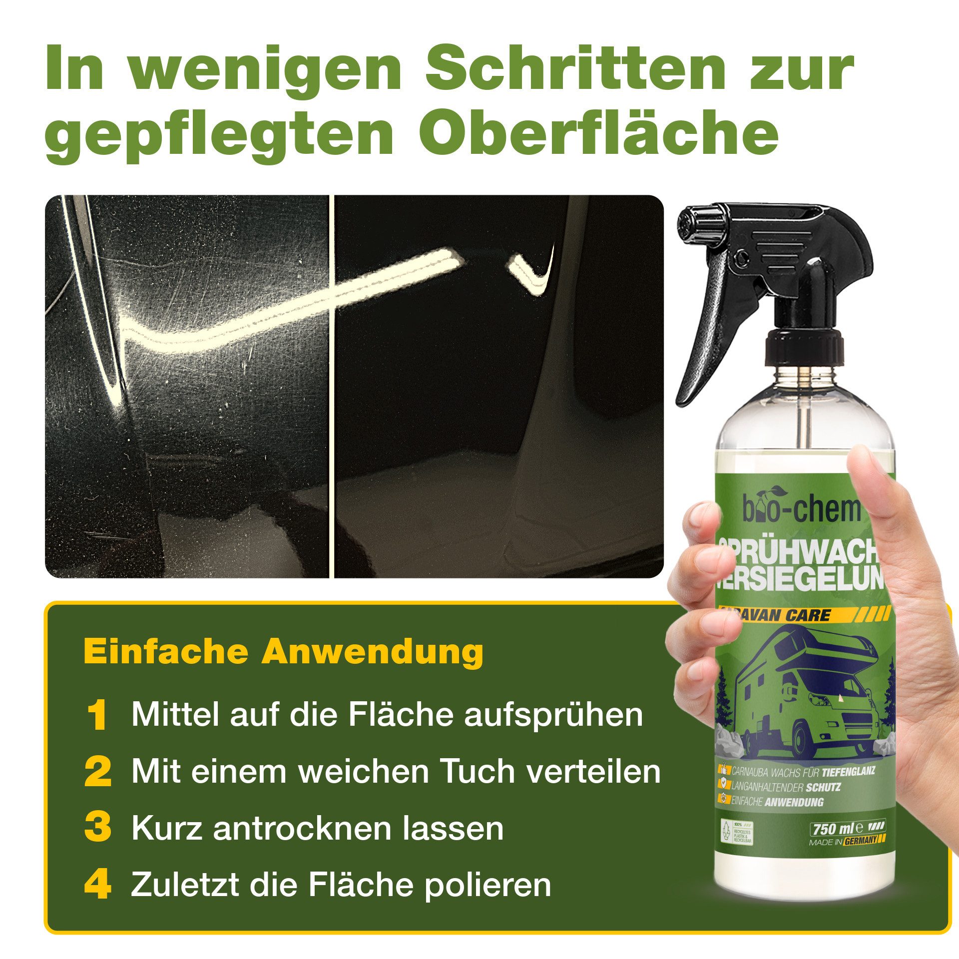 bio-chem bio-chem Sprühwachs Versiegelung 750ml – Carnauba-Wachs, Lackschutz Autowachs (Sprühwachs-Versiegelung 0.75 l Handsprayflasche)