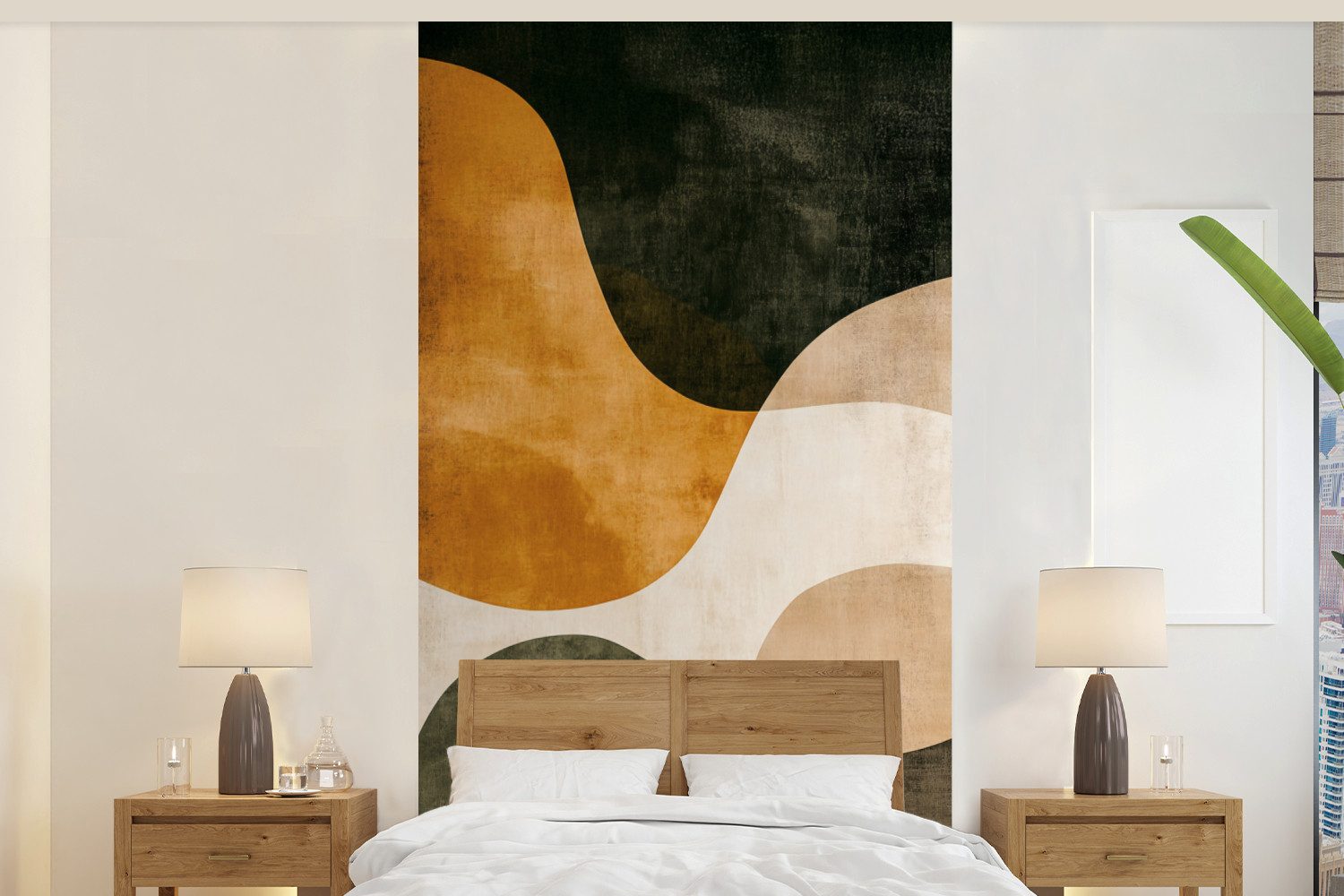 MuchoWow Fototapete Formen - Ockergelb - Abstrakt, Matt, bedruckt, Vliestapete für Wohnzimmer Schlafzimmer Küche, Fototapete, 120x240 cm