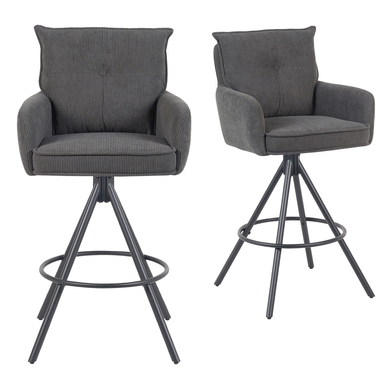 DUBI Möbel Barhocker Kira 2er-Set, Chrom, 360° drehbar, höhenverstellbar im 2er-Set